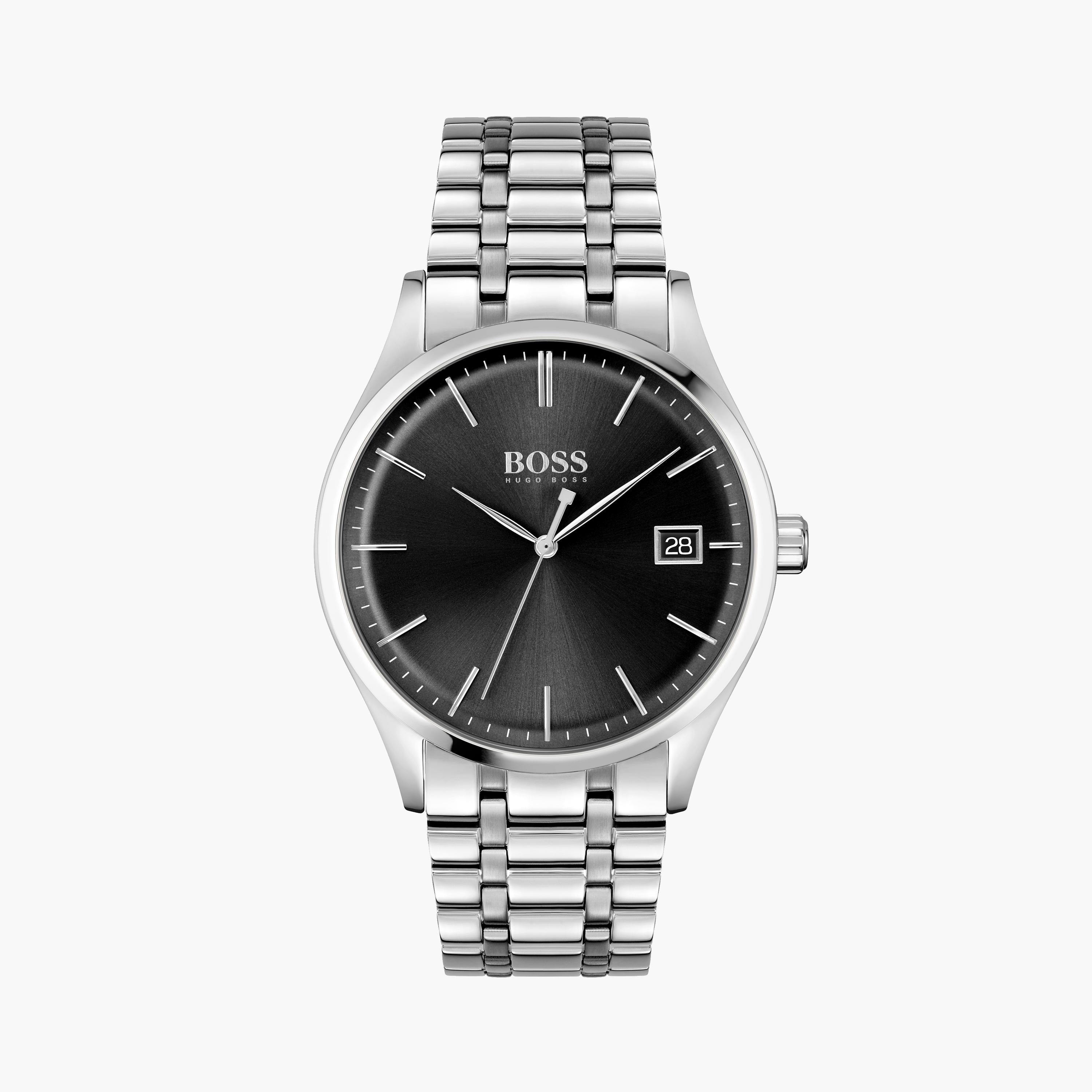 هوغو بوس-  ساعة كرونوغراف فضية للرجال 42 مم بسوار ستانلس ستيل | 1513833-men-watchesandjewellery-watches-image-1