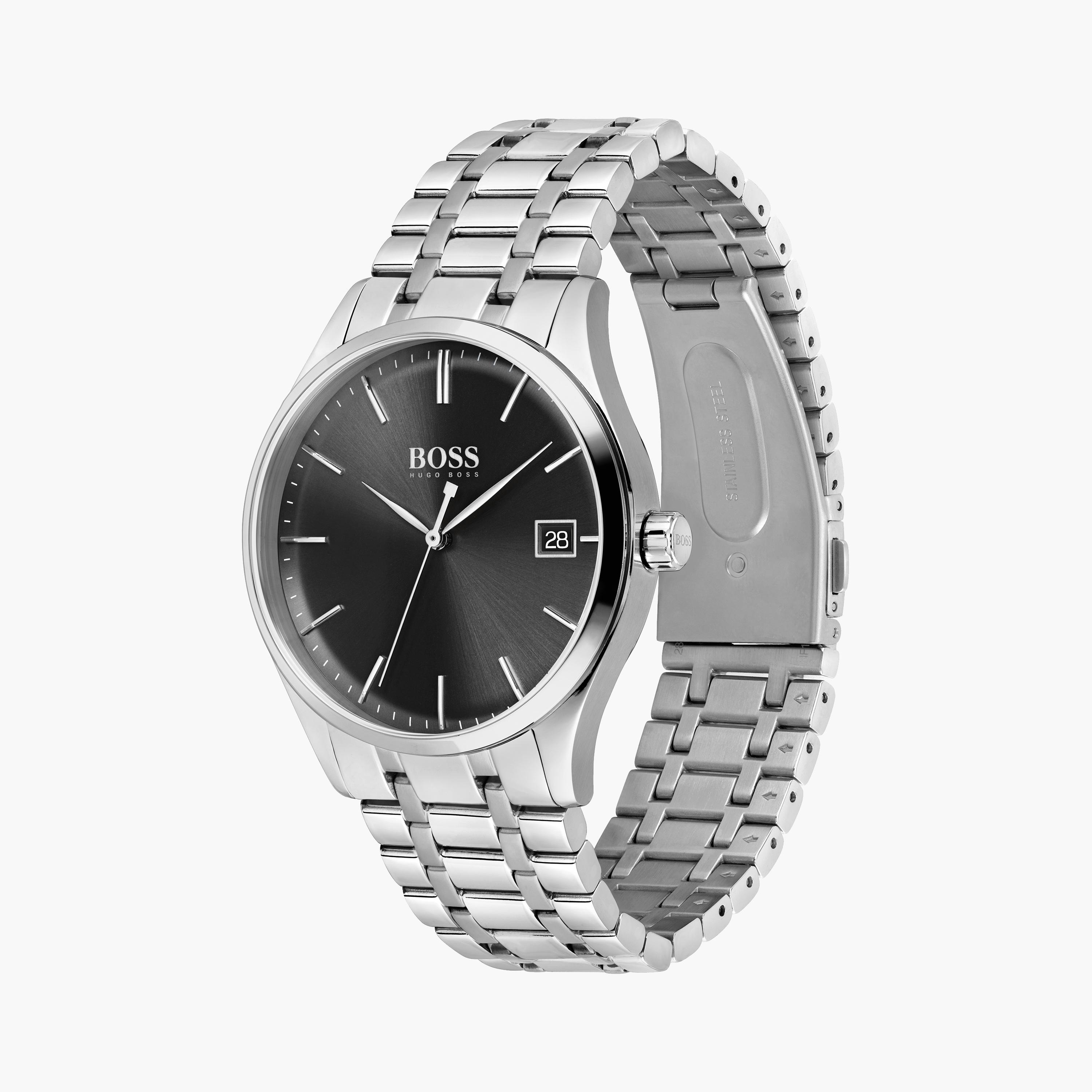 هوغو بوس-  ساعة كرونوغراف فضية للرجال 42 مم بسوار ستانلس ستيل | 1513833-men-watchesandjewellery-watches-image-2