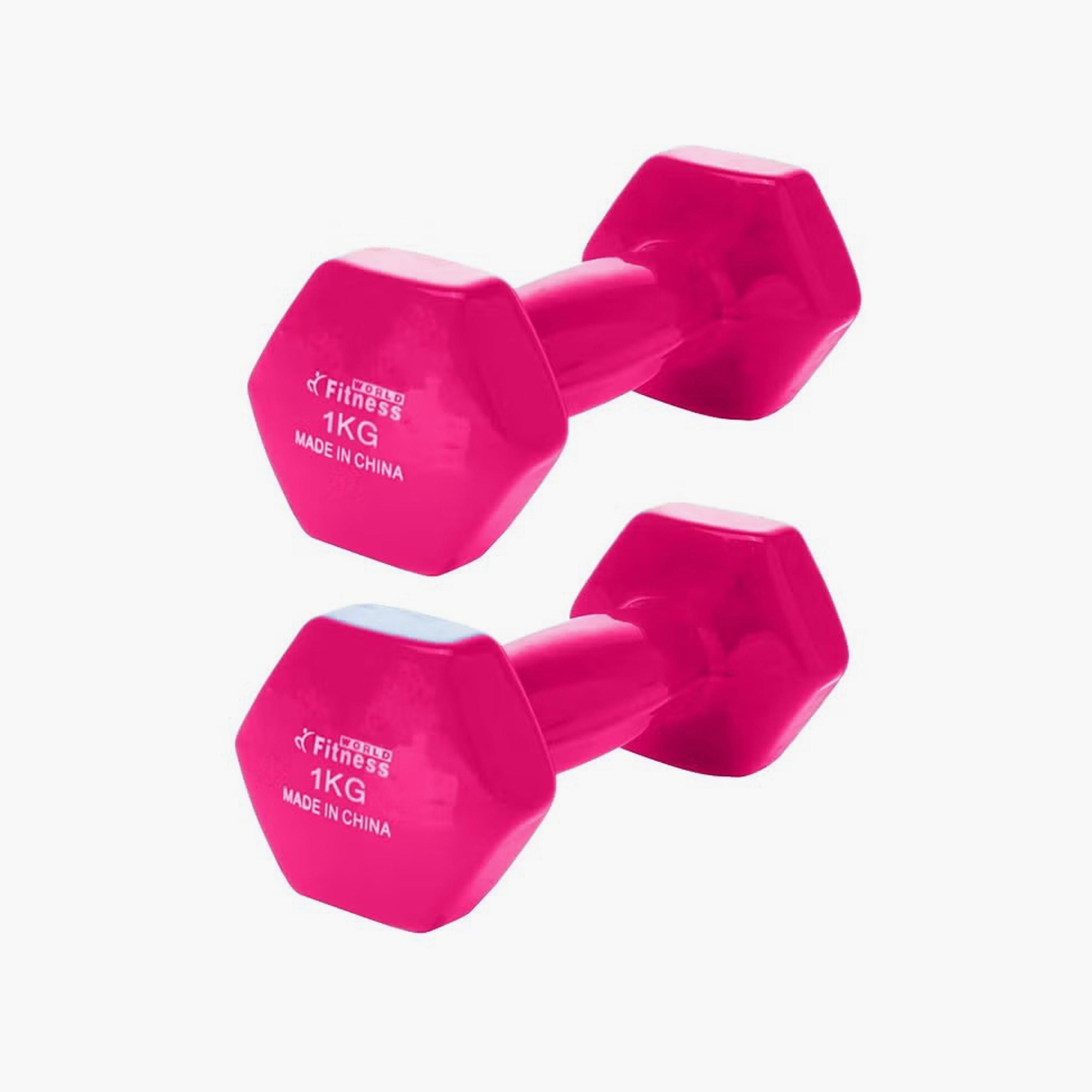 Pair of Vinyl Weightlifting Dumbbells 1 kg Pink | Z9809AD7A7E147453DAF7Z-1-sports-gear-gym-image-3