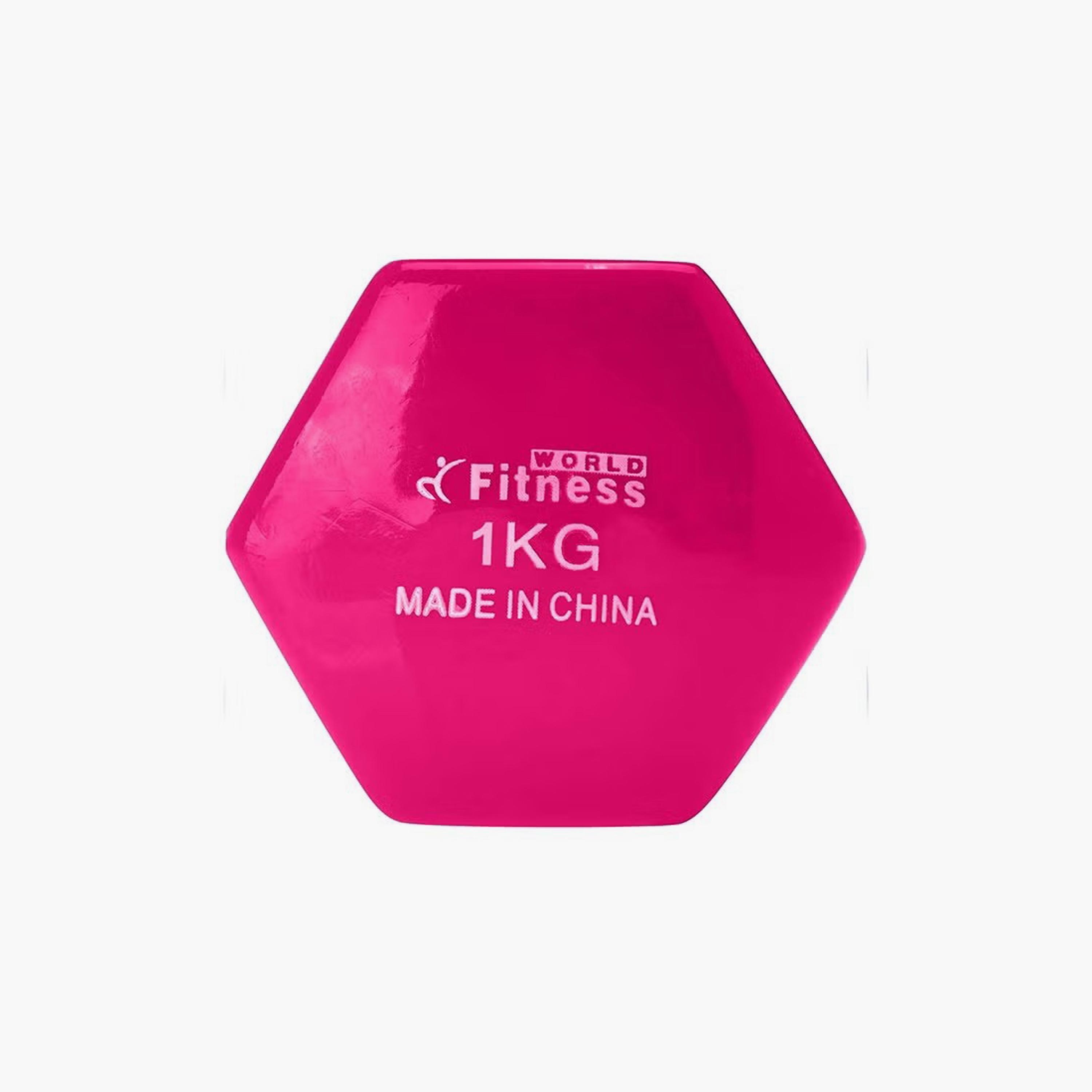 Pair of Vinyl Weightlifting Dumbbells 1 kg Pink | Z9809AD7A7E147453DAF7Z-1-sports-gear-gym-image-4