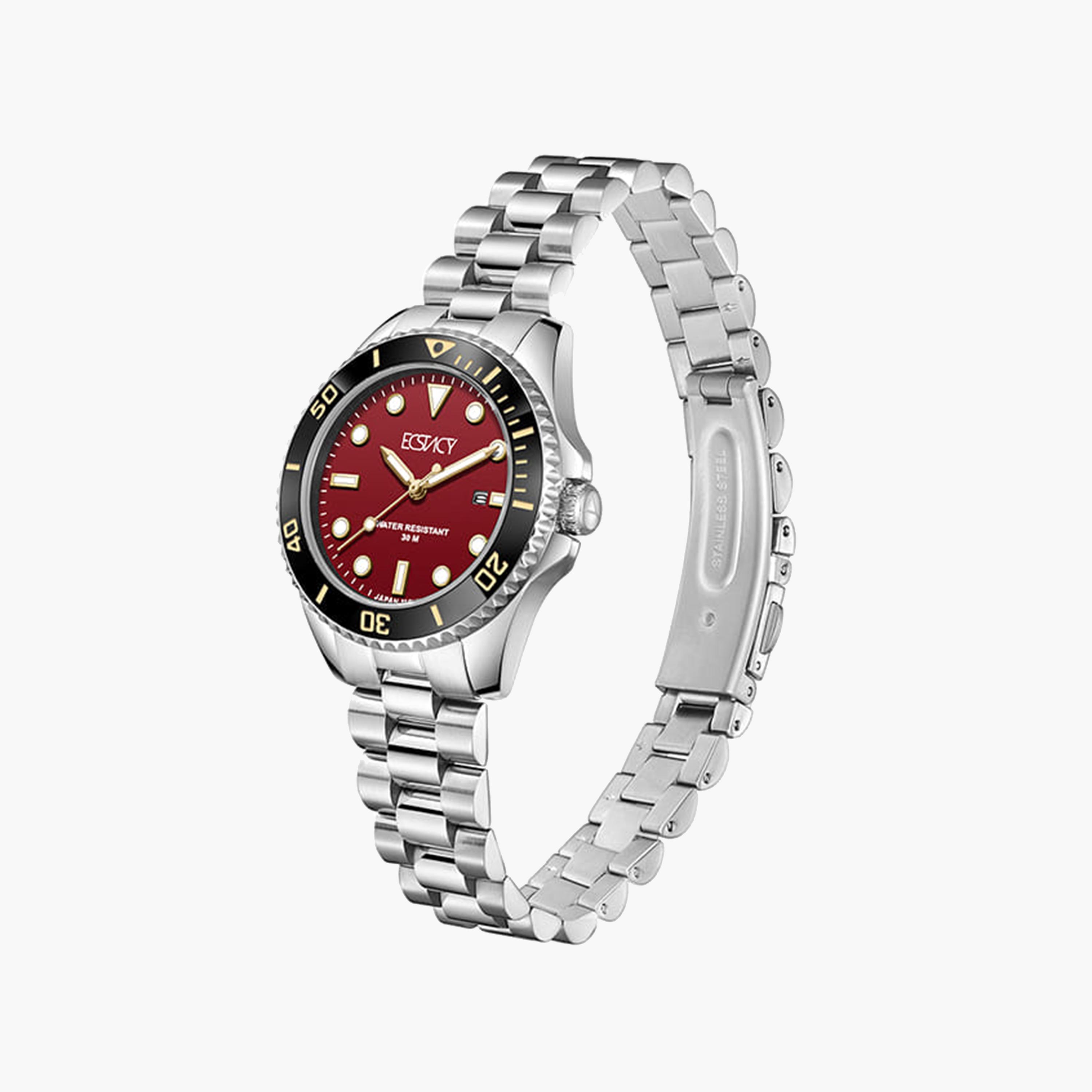 اكتاسي-  ساعة نسائية 32 مم تناظرية سوار فضي من ستانلس ستيل | E24504-SBSMG-women-watchesandjewellery-watches-image-2