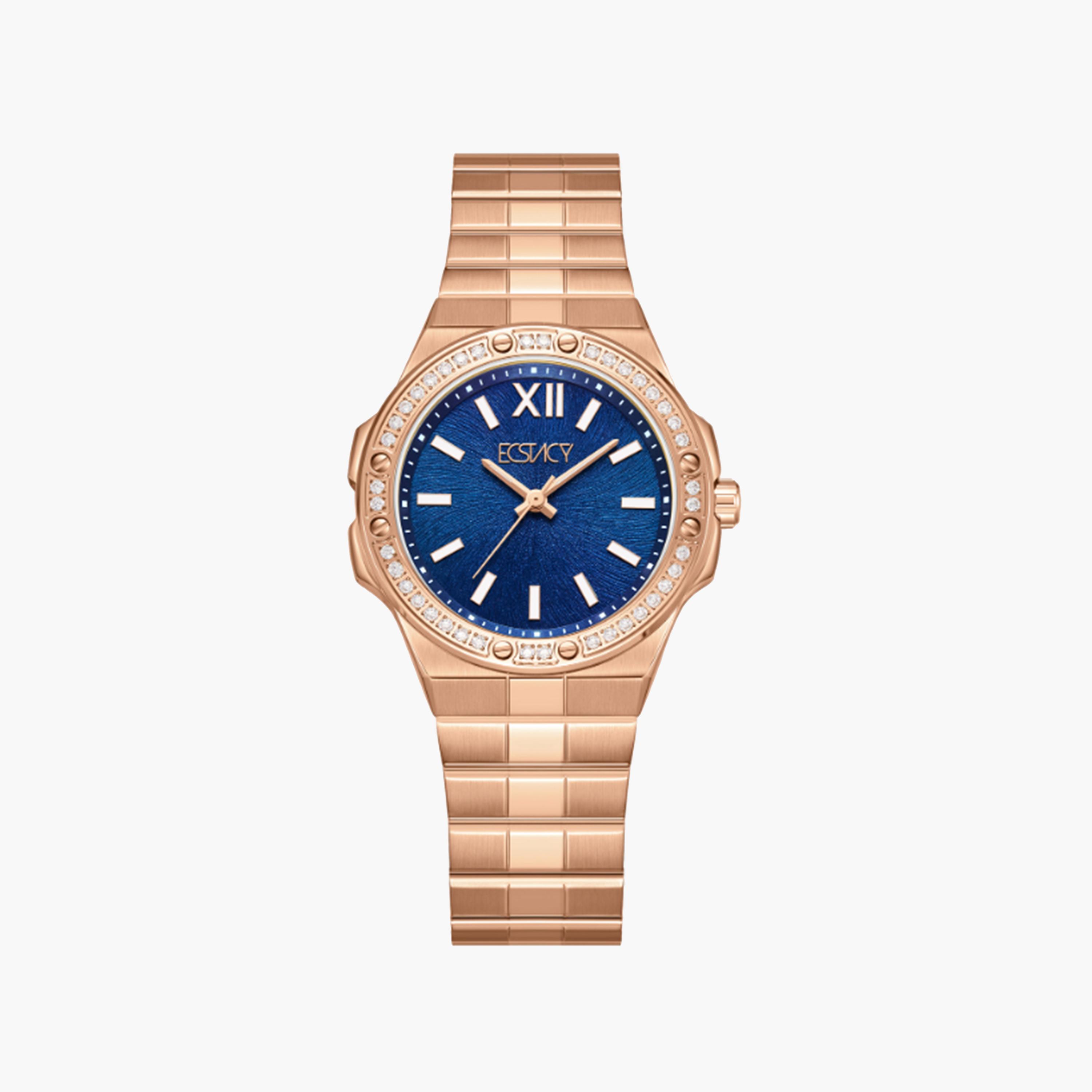 اكتاسي-  ساعة نسائية 32 مم تناظرية سوار ذهبي وردي من ستانلس ستيل | E24502-RBKN-women-watchesandjewellery-watches-image-1