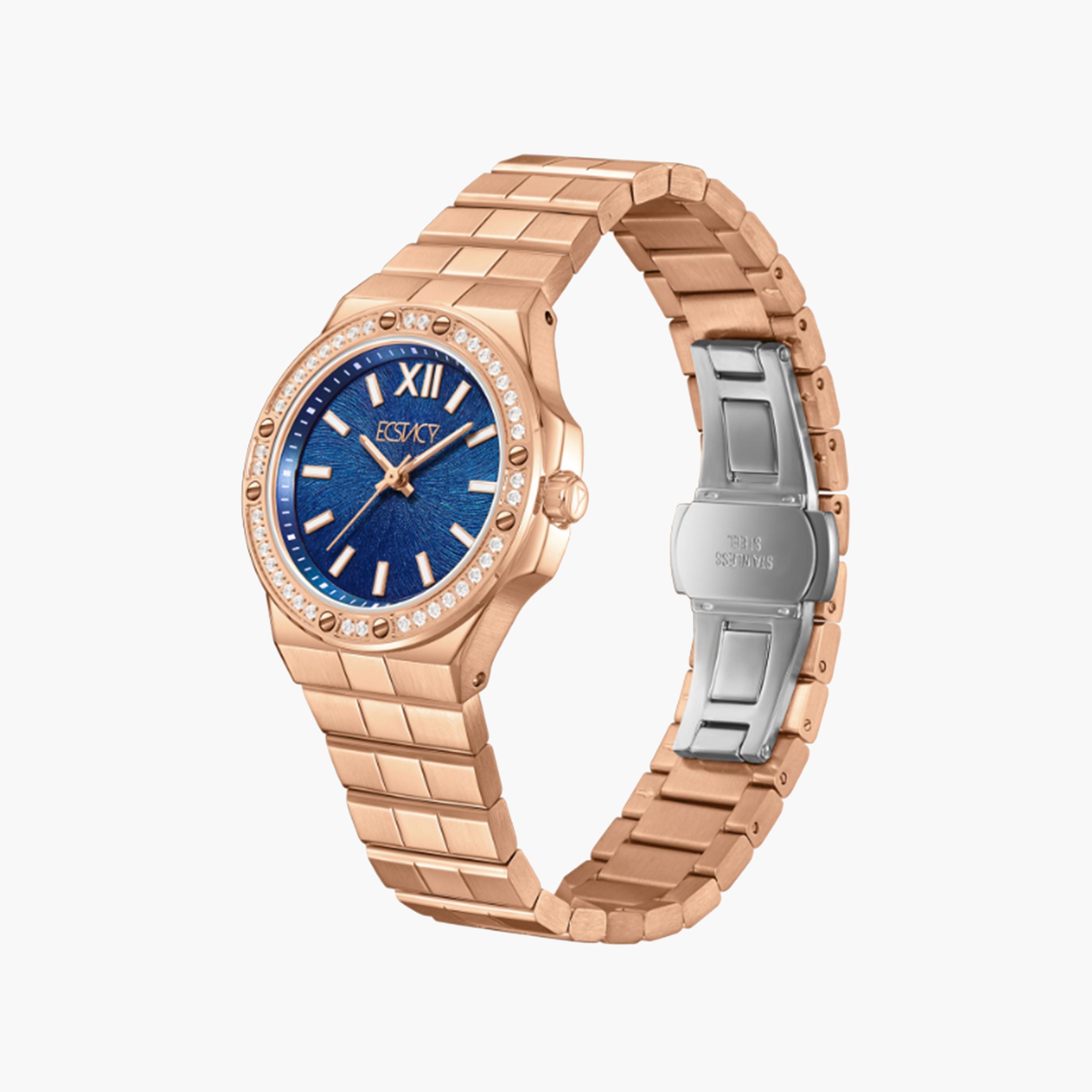 اكتاسي-  ساعة نسائية 32 مم تناظرية سوار ذهبي وردي من ستانلس ستيل | E24502-RBKN-women-watchesandjewellery-watches-image-2