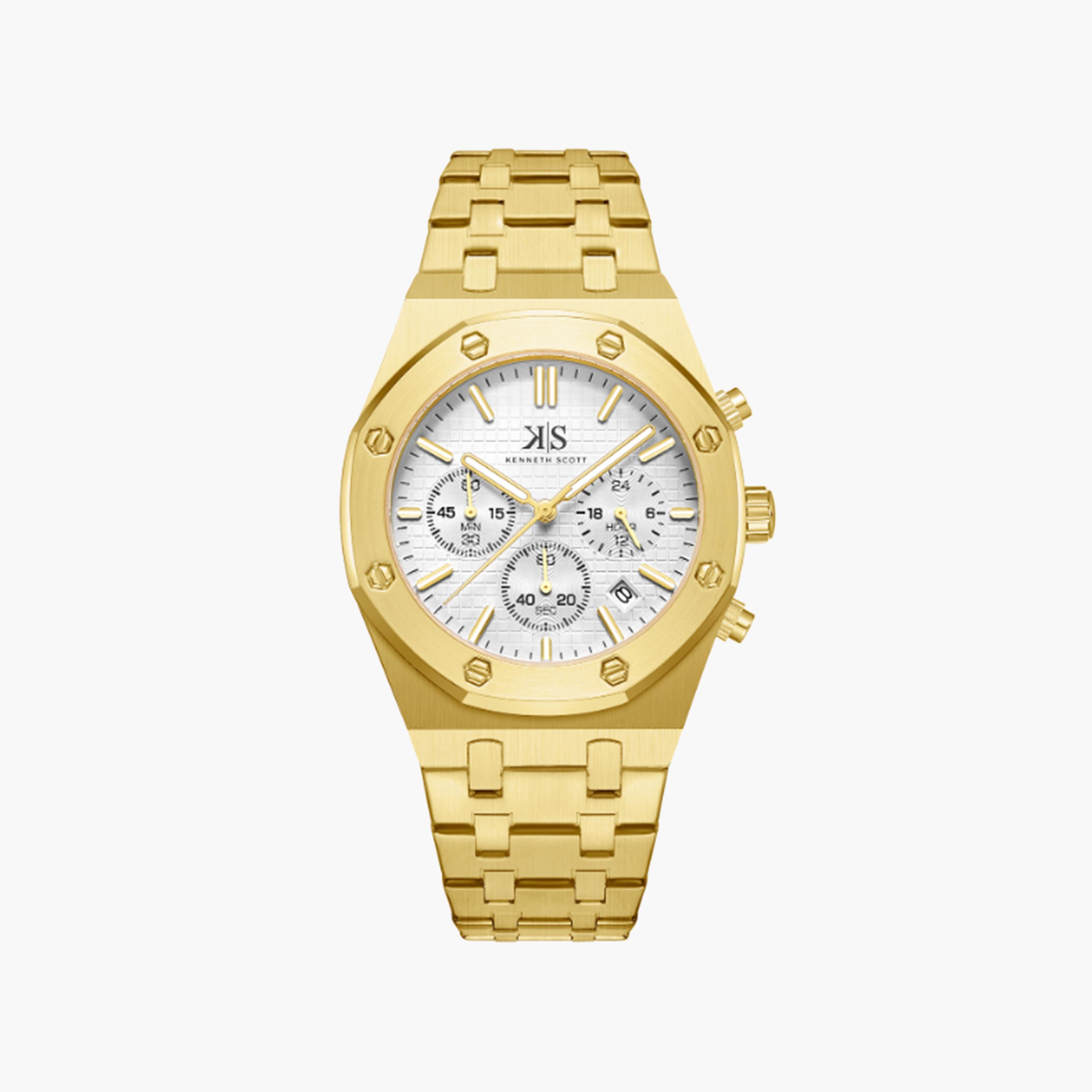 كينيث سكوت-  ساعة رجالية كرونوغراف   42 مم سوار ذهبي من ستانلس ستيل | K24112-GBGW-men-watchesandjewellery-watches-image-1