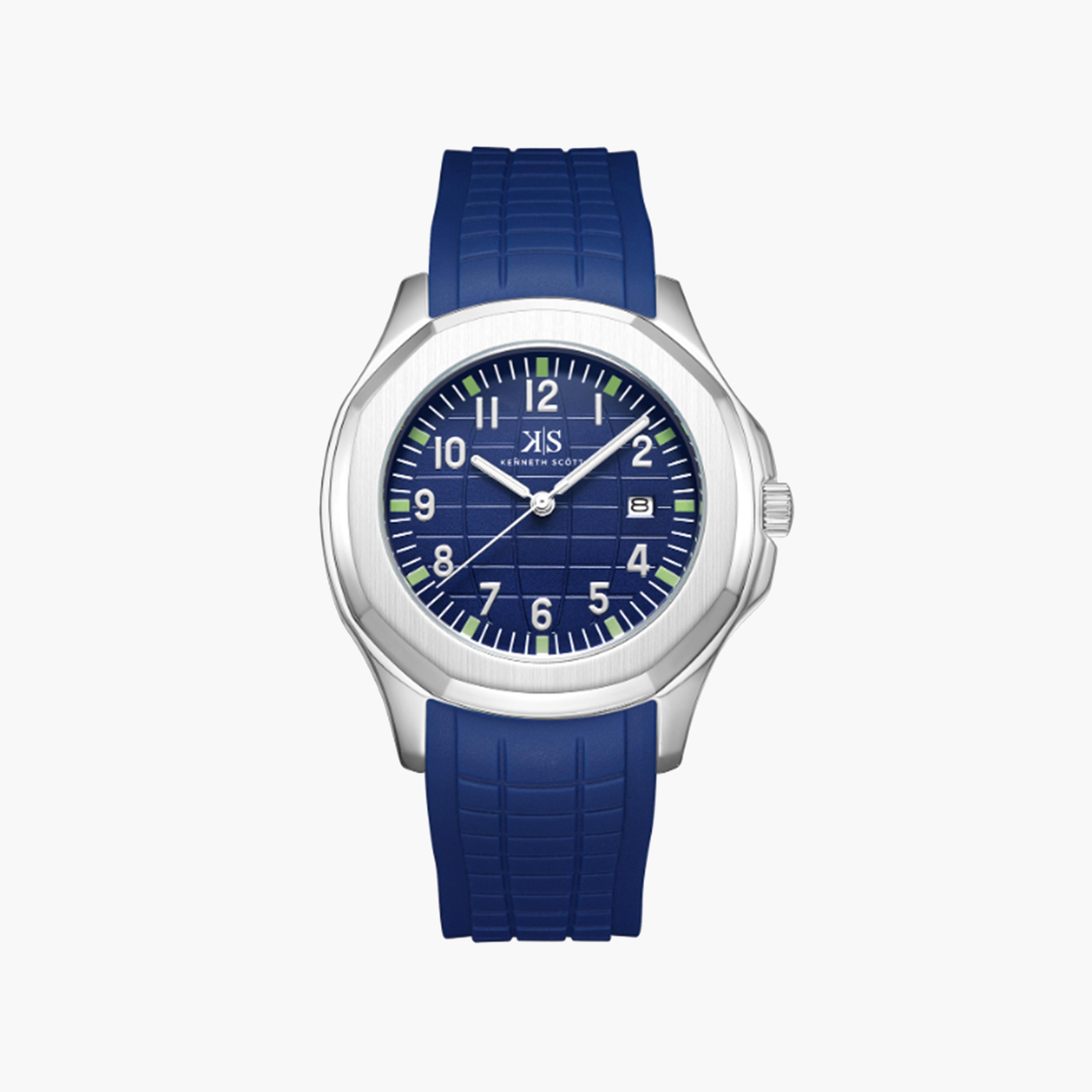 كينيث سكوت-  ساعة رجالية سيليكون تناظرية بعقارب وسوار أزرق   45 مم | K24014-SSNN-men-watchesandjewellery-watches-image-1