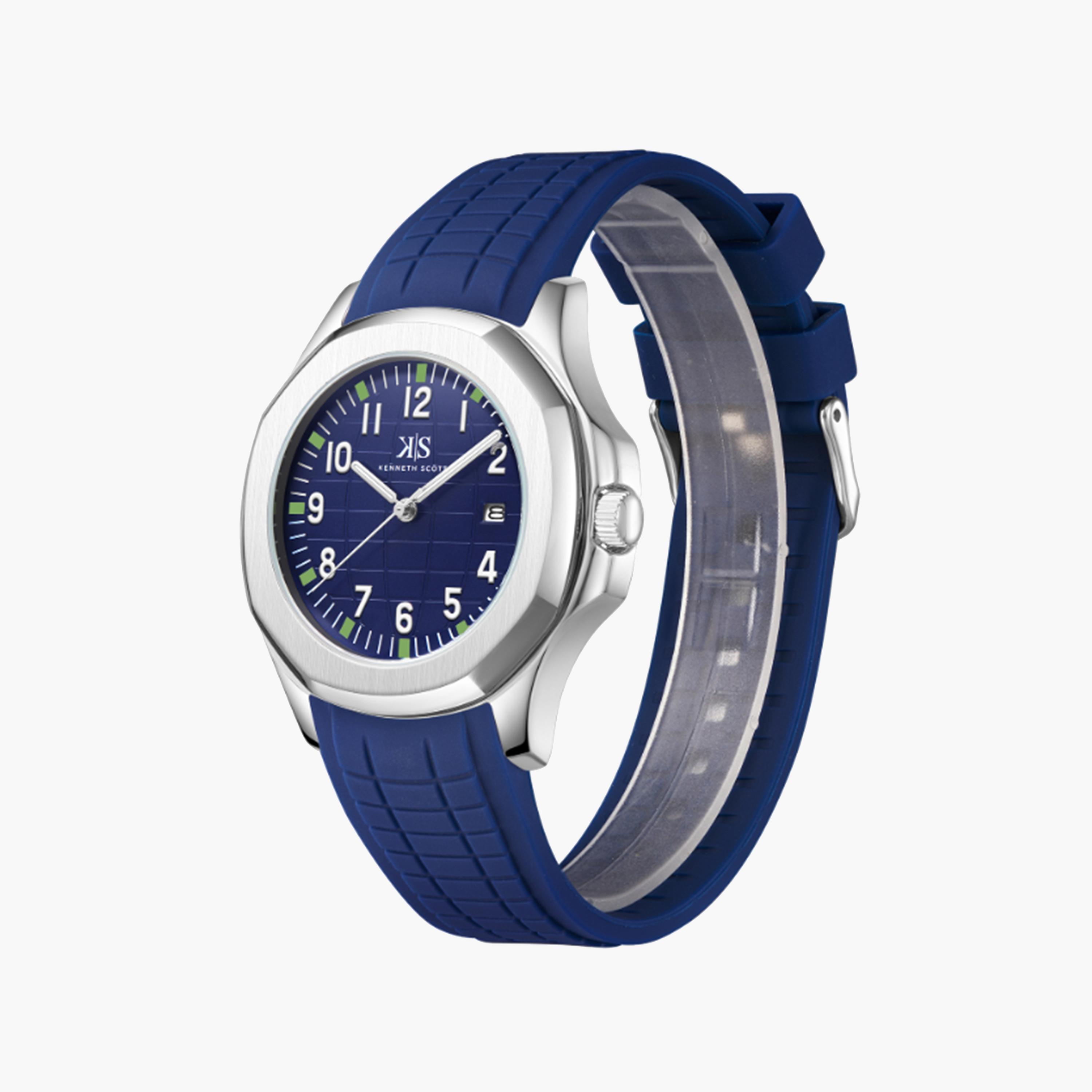 كينيث سكوت-  ساعة رجالية سيليكون تناظرية بعقارب وسوار أزرق   45 مم | K24014-SSNN-men-watchesandjewellery-watches-image-2