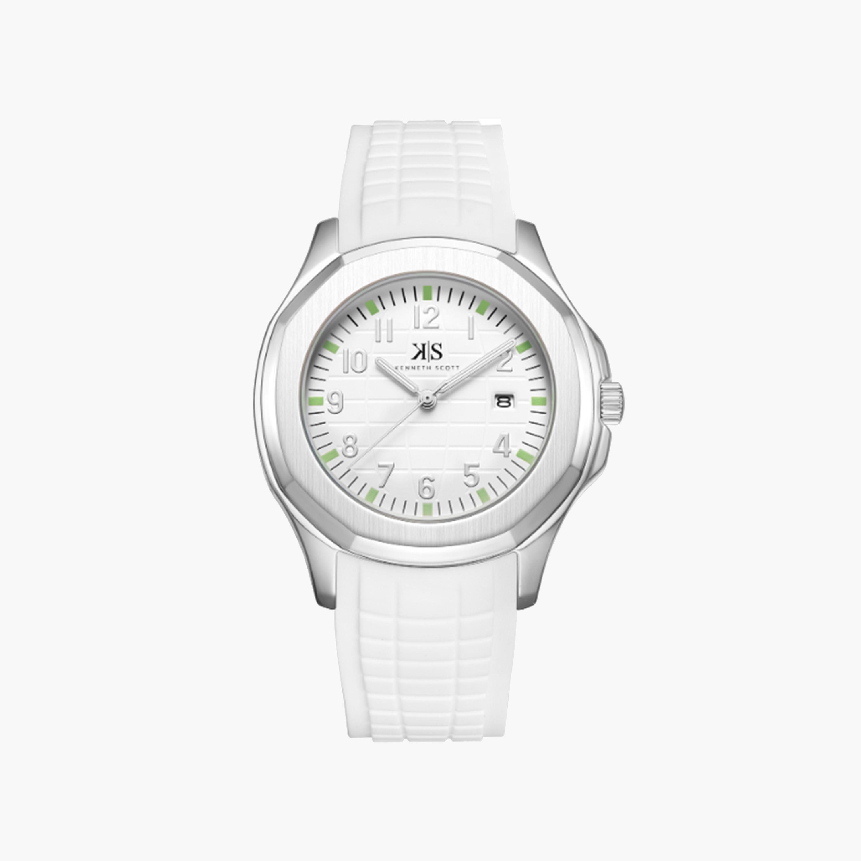 Kenneth Scott Men's 45 MM White Strap Analog Silicone Watch | K24014-SSWW-men-watchesandjewellery-watches-image-1