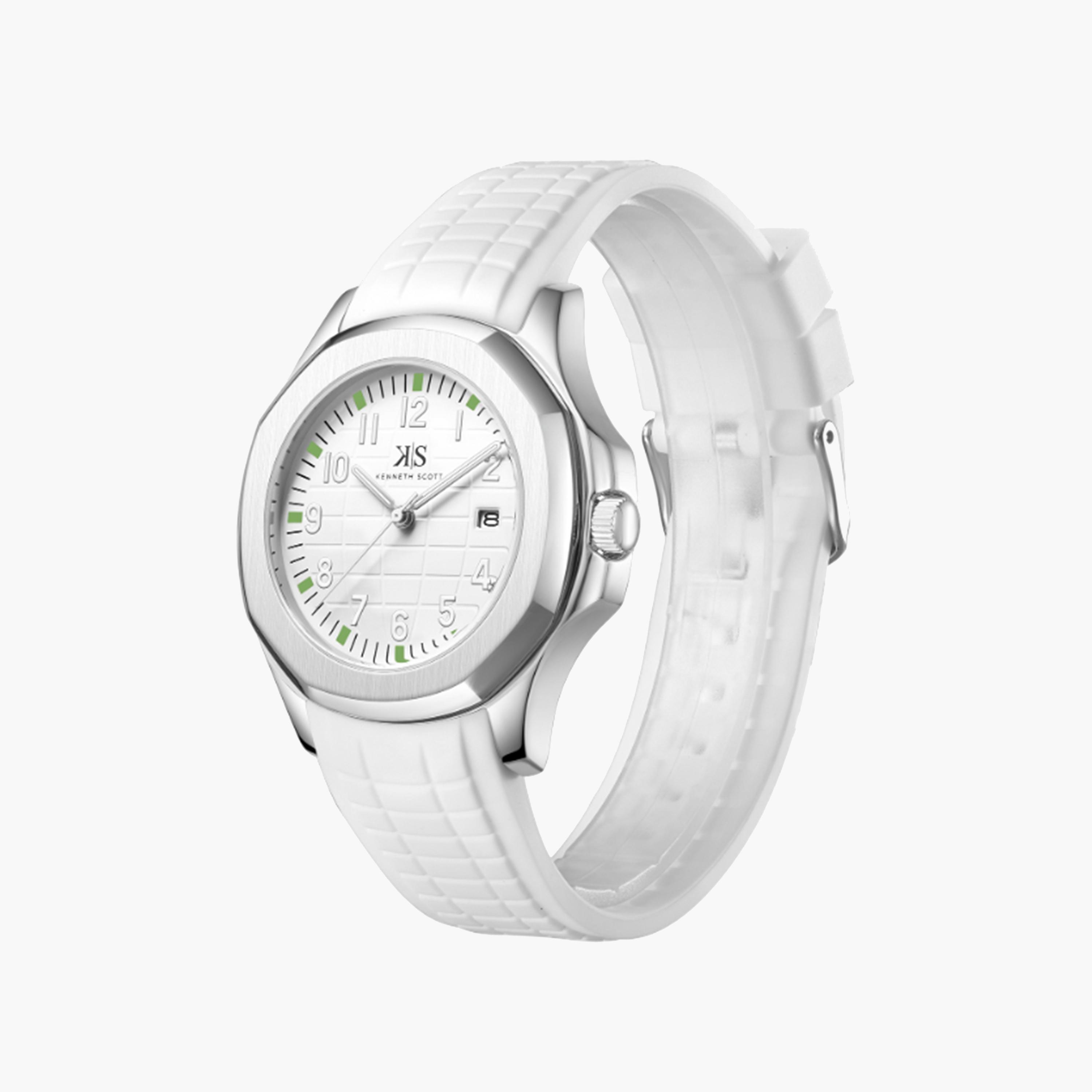 Kenneth Scott Men's 45 MM White Strap Analog Silicone Watch | K24014-SSWW-men-watchesandjewellery-watches-image-2