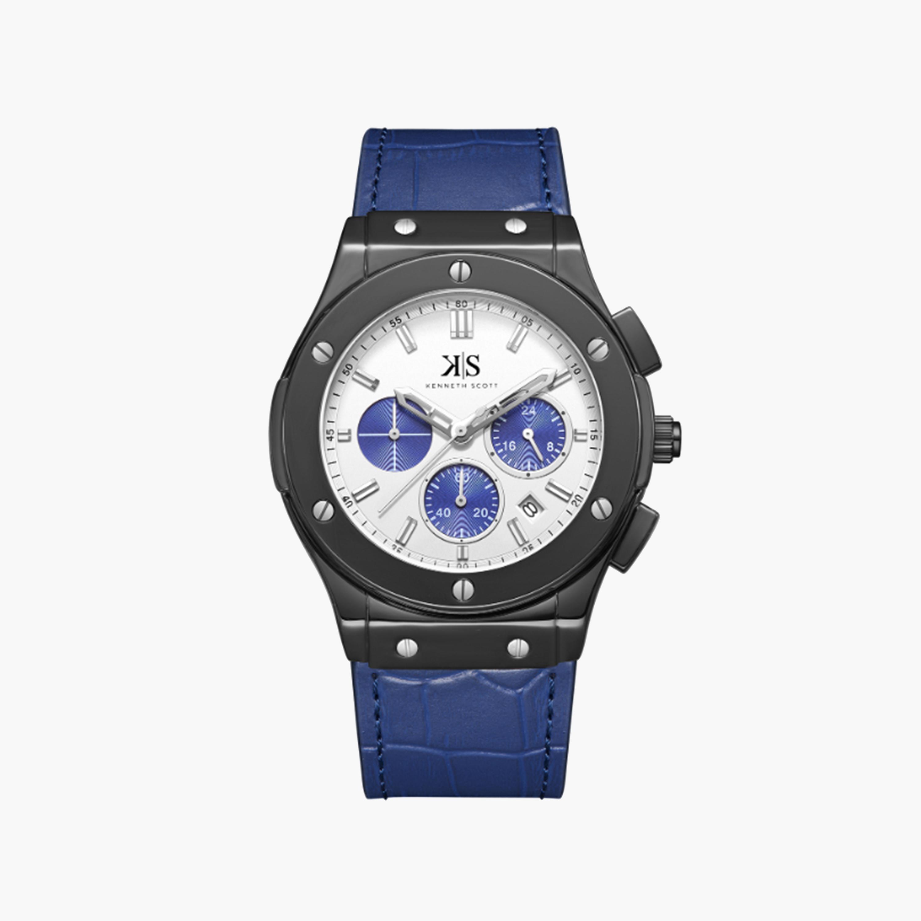 كينيث سكوت-  ساعة رجالية جلدية كرونوغراف   44 مم بحزام أزرق   | K24115-BLNW-men-watchesandjewellery-watches-image-1