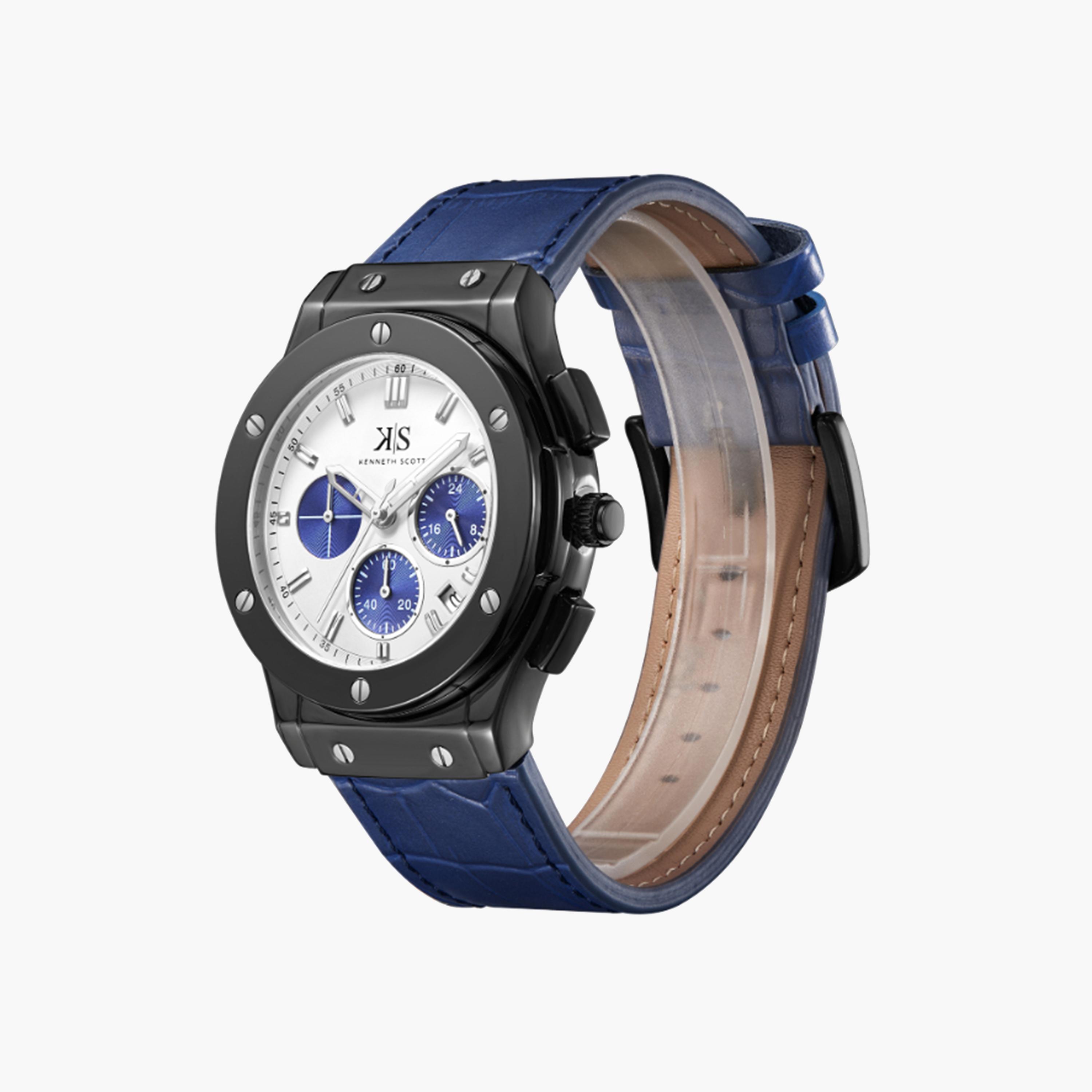 كينيث سكوت-  ساعة رجالية جلدية كرونوغراف   44 مم بحزام أزرق   | K24115-BLNW-men-watchesandjewellery-watches-image-2