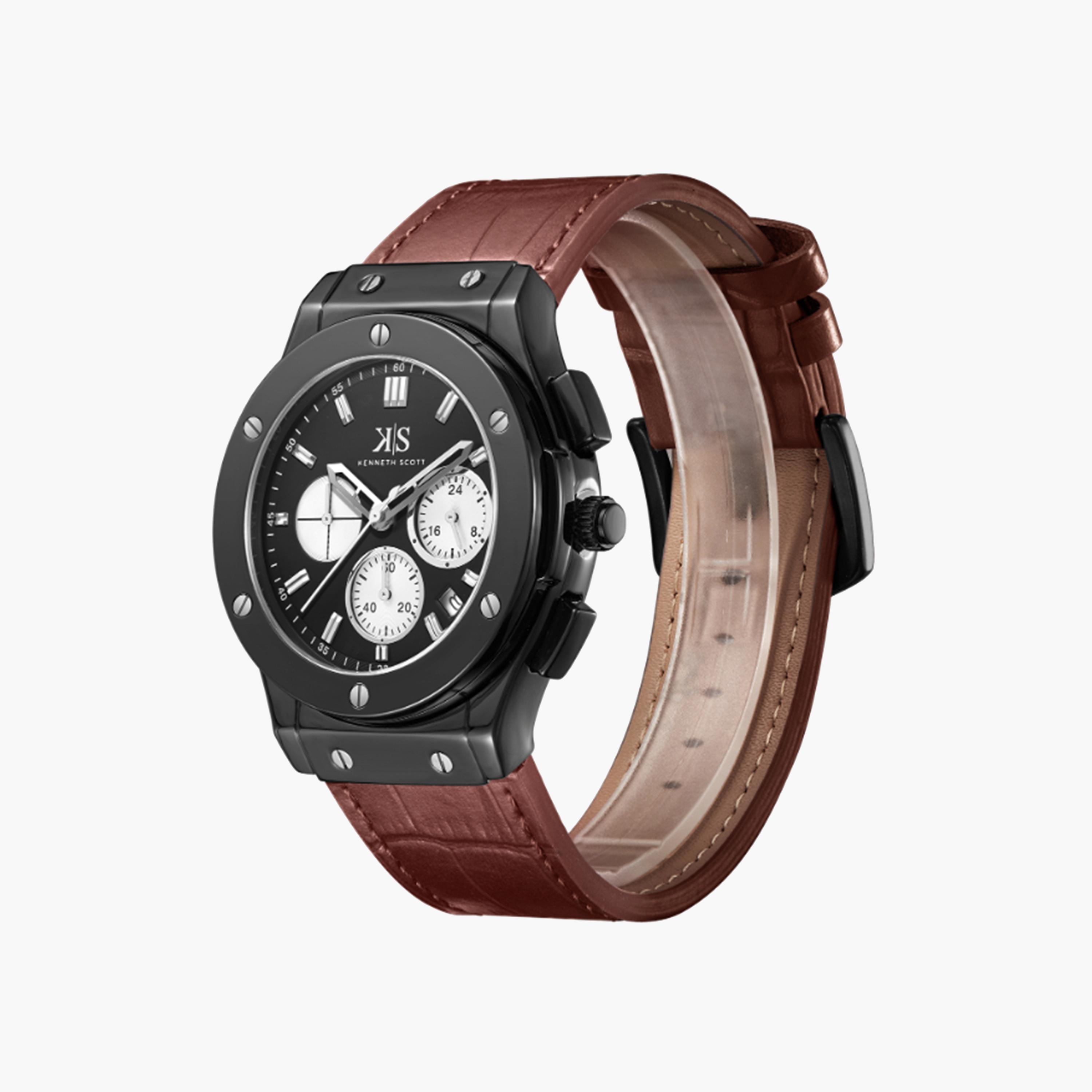 Kenneth Scott Men's 44 MM Brown Strap Chronograph Leather Watch | K24115-BLDB-men-watchesandjewellery-watches-image-2