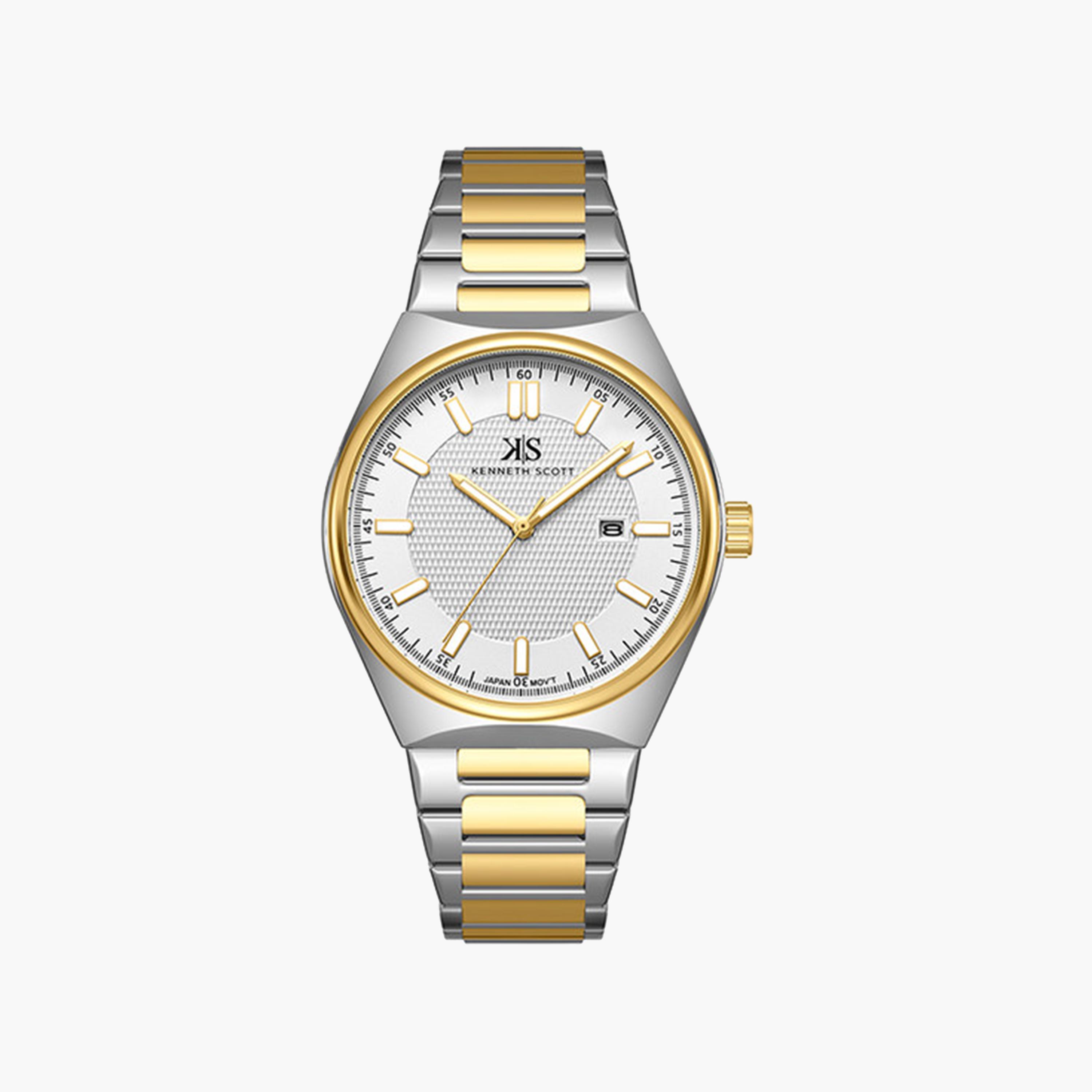 كينيث سكوت-  ساعة رجالية جلدية تناظرية سوار ثنائي اللون   42 مم | K24016-TBTW-men-watchesandjewellery-watches-image-1