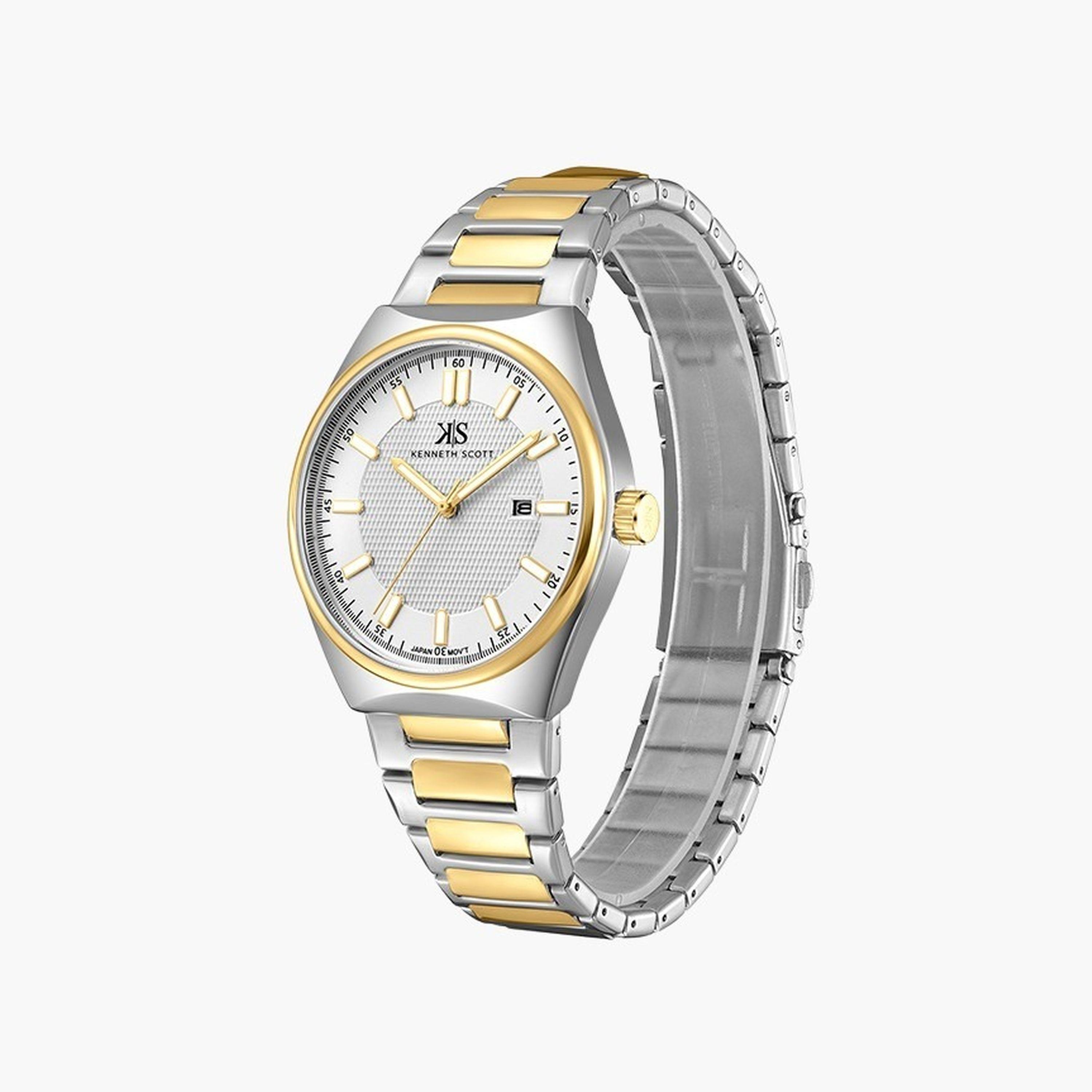 كينيث سكوت-  ساعة رجالية جلدية تناظرية سوار ثنائي اللون   42 مم | K24016-TBTW-men-watchesandjewellery-watches-image-2