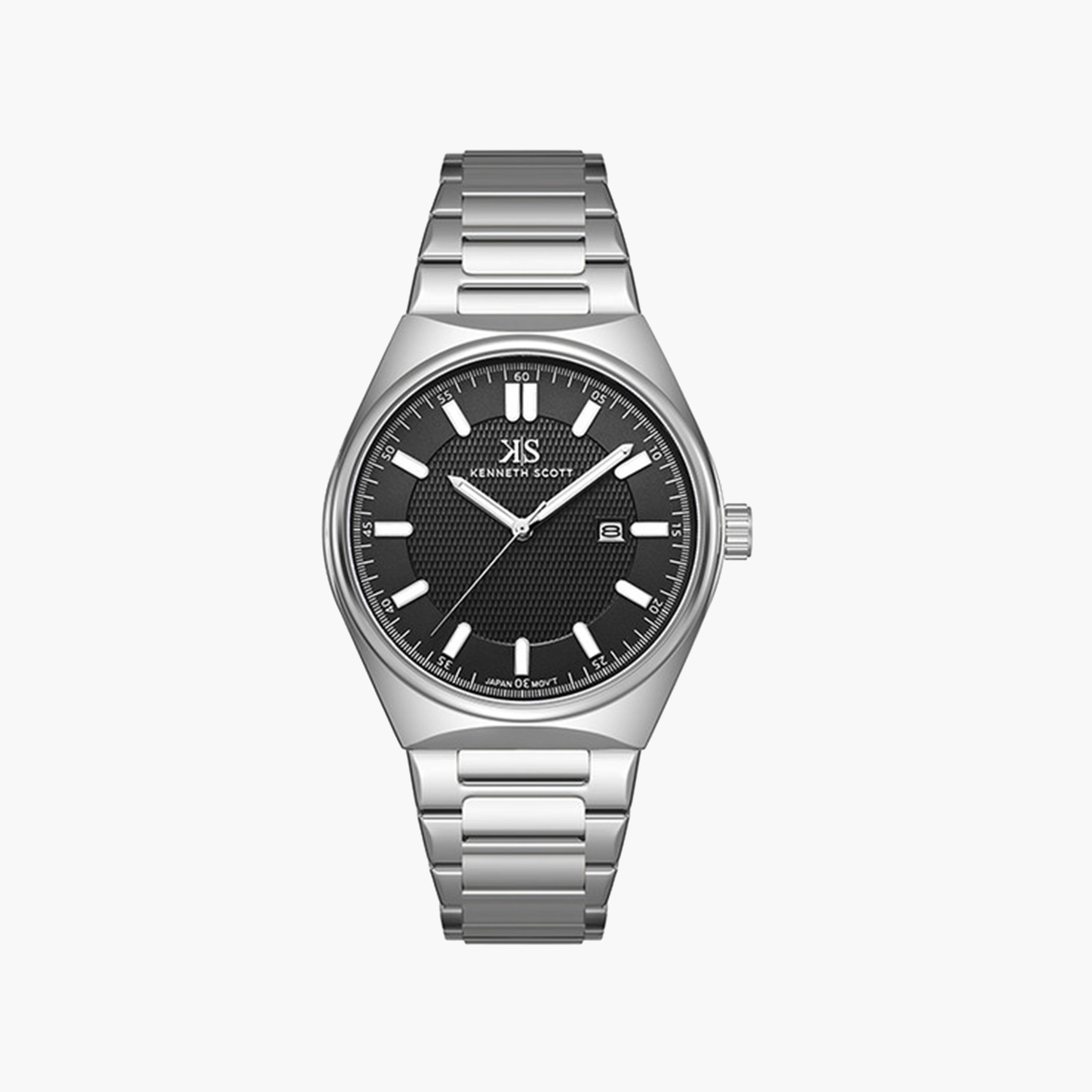 كينيث سكوت-  ساعة رجالية جلدية تناظرية سوار فضي   42 مم | K24016-SBSB-men-watchesandjewellery-watches-image-1