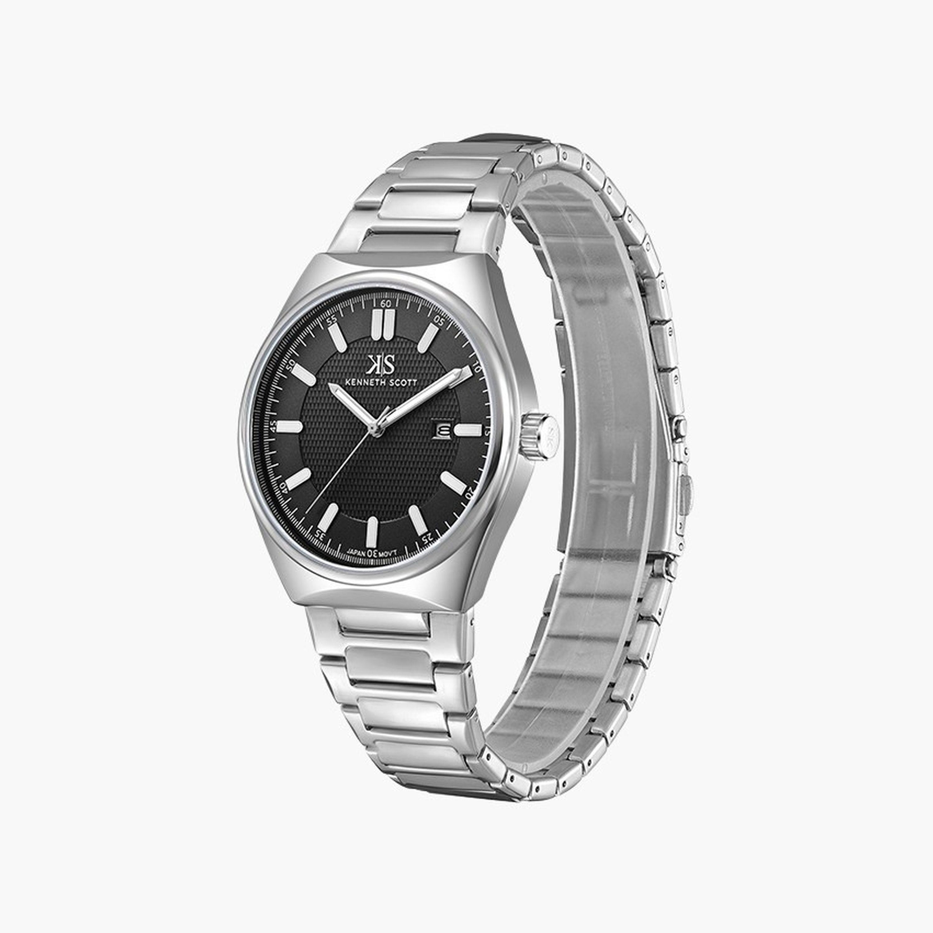 كينيث سكوت-  ساعة رجالية جلدية تناظرية سوار فضي   42 مم | K24016-SBSB-men-watchesandjewellery-watches-image-2