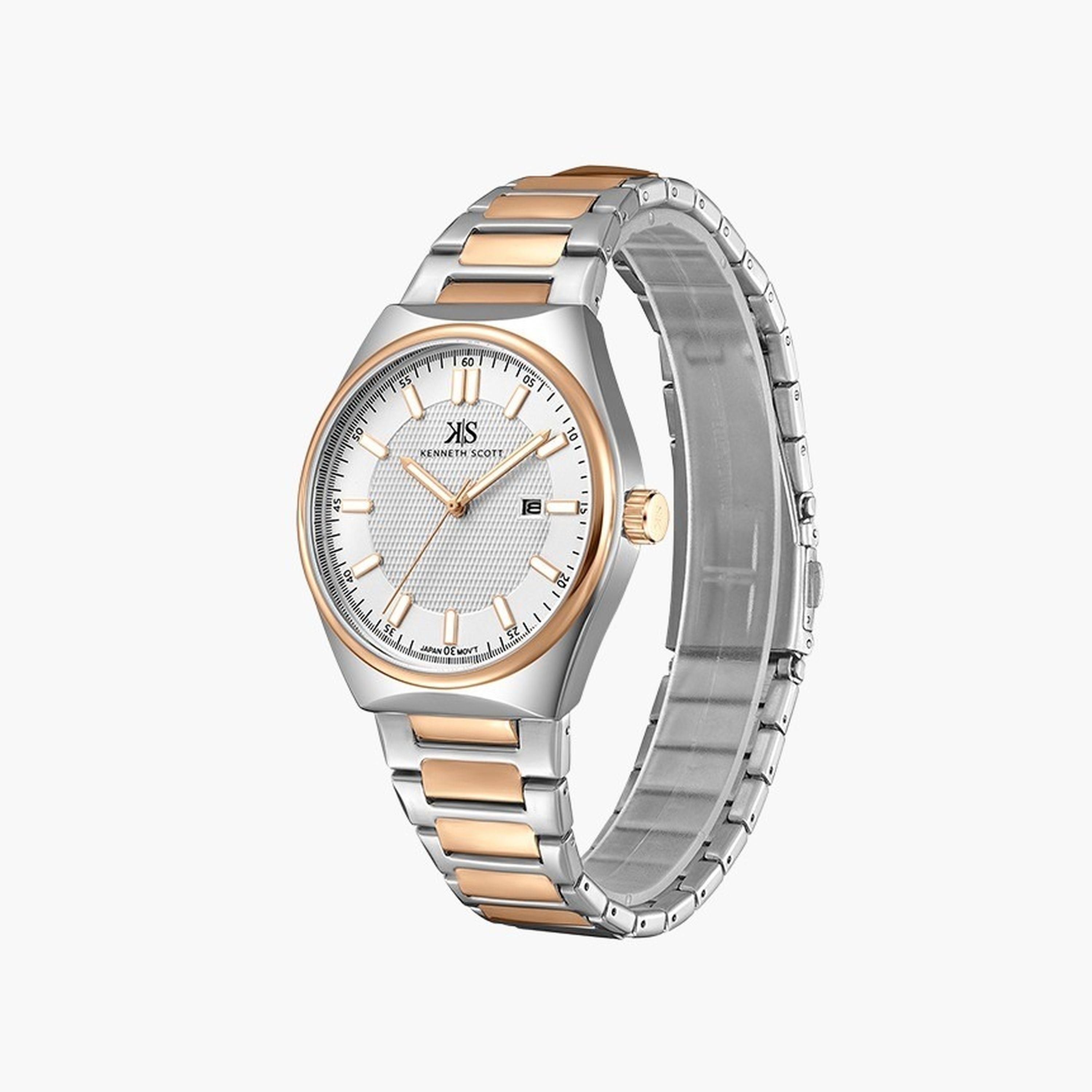 Kenneth Scott Men's 42 MM Dual Tone Strap Analog Stainless Steel Watch | K24016-KBKW-men-watchesandjewellery-watches-image-2
