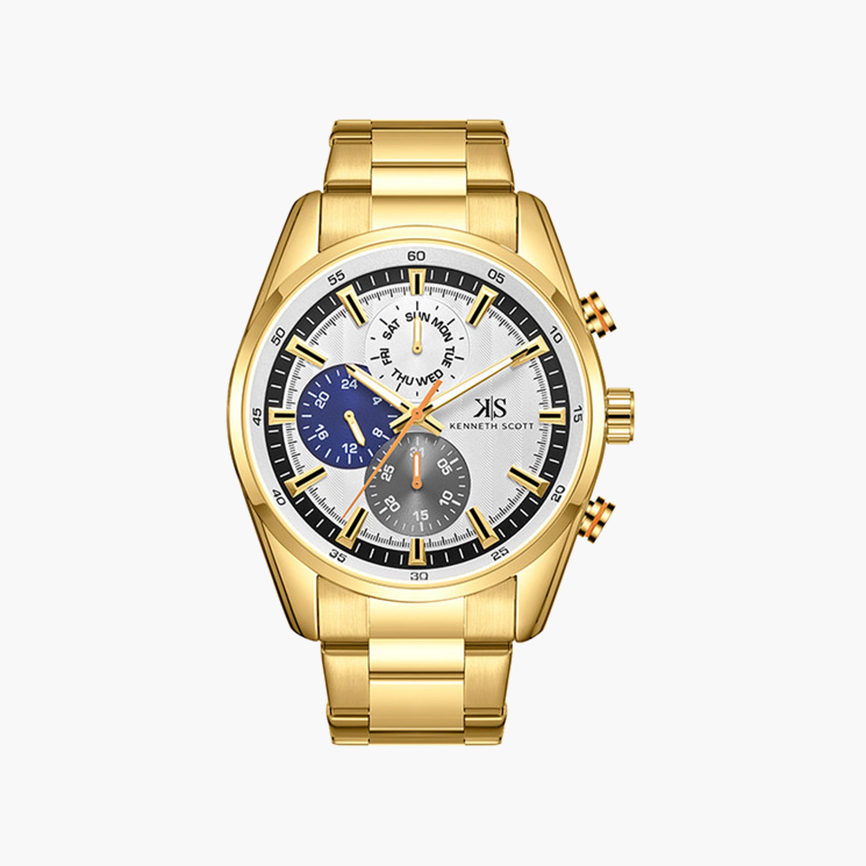 كينيث سكوت-  ساعة رجالية كرونوغراف من الستانلس ستيل سوار ذهبي   47 مم | K24117-GBGW-men-watchesandjewellery-watches-image-1