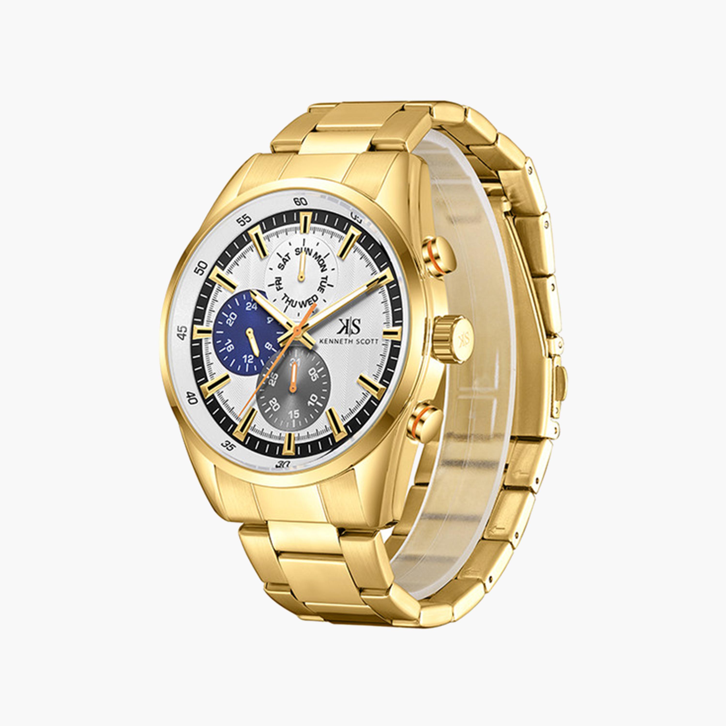 كينيث سكوت-  ساعة رجالية كرونوغراف من الستانلس ستيل سوار ذهبي   47 مم | K24117-GBGW-men-watchesandjewellery-watches-image-2