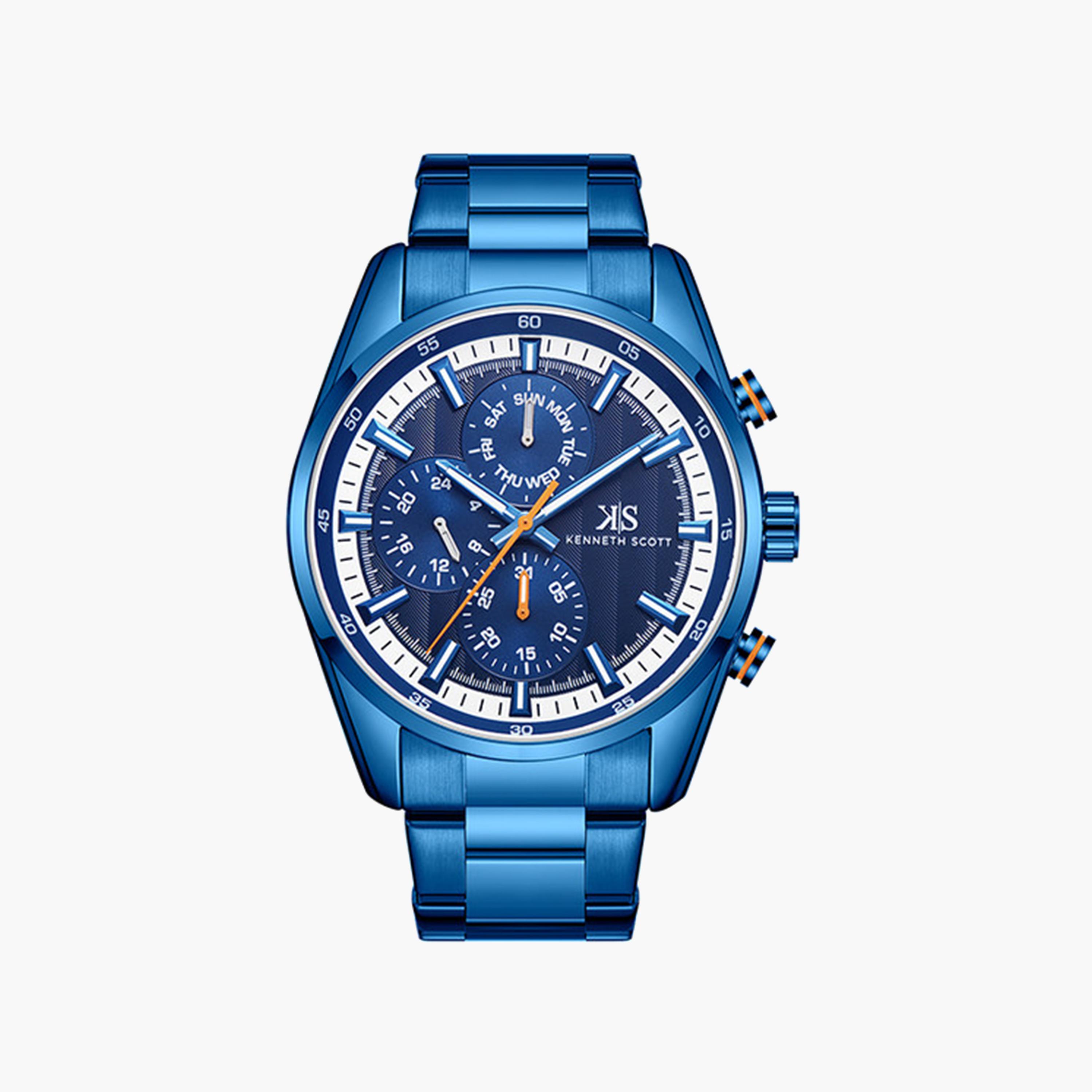 كينيث سكوت-  ساعة رجالية كرونوغراف من الستانلس ستيل سوار أزرق   47 مم | K24117-NBNN-men-watchesandjewellery-watches-image-1