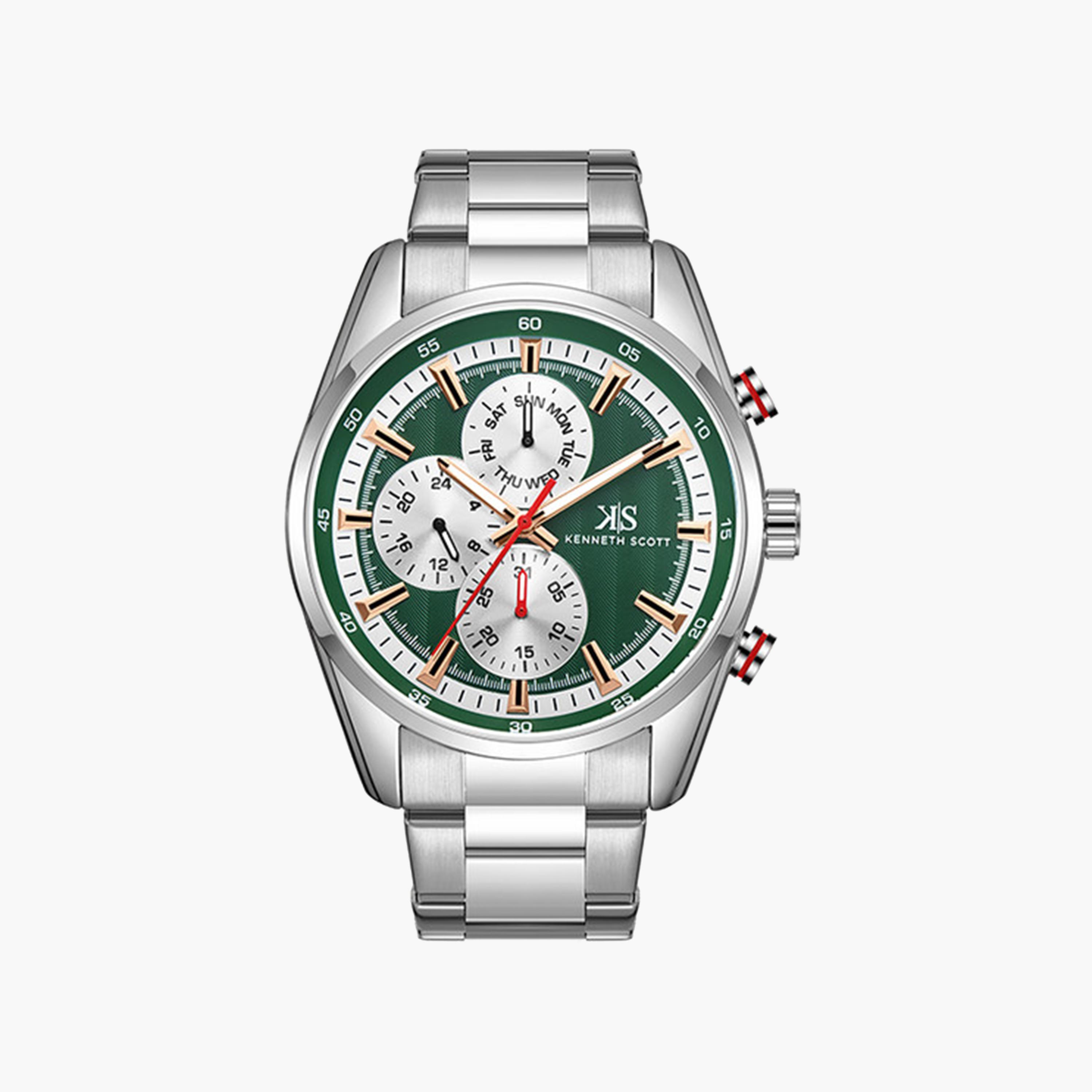 Kenneth Scott Men's 47 MM Silver Strap Chronograph Stainless Steel Watch | K24117-SBSH-men-watchesandjewellery-watches-image-1