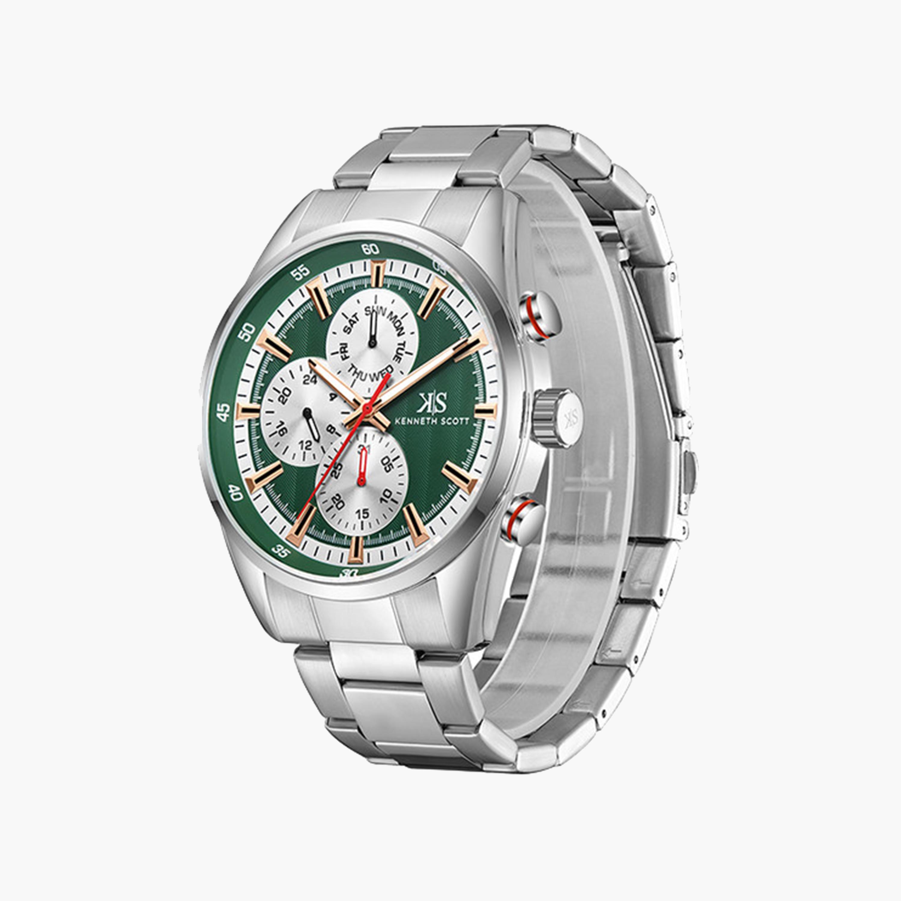 Kenneth Scott Men's 47 MM Silver Strap Chronograph Stainless Steel Watch | K24117-SBSH-men-watchesandjewellery-watches-image-2
