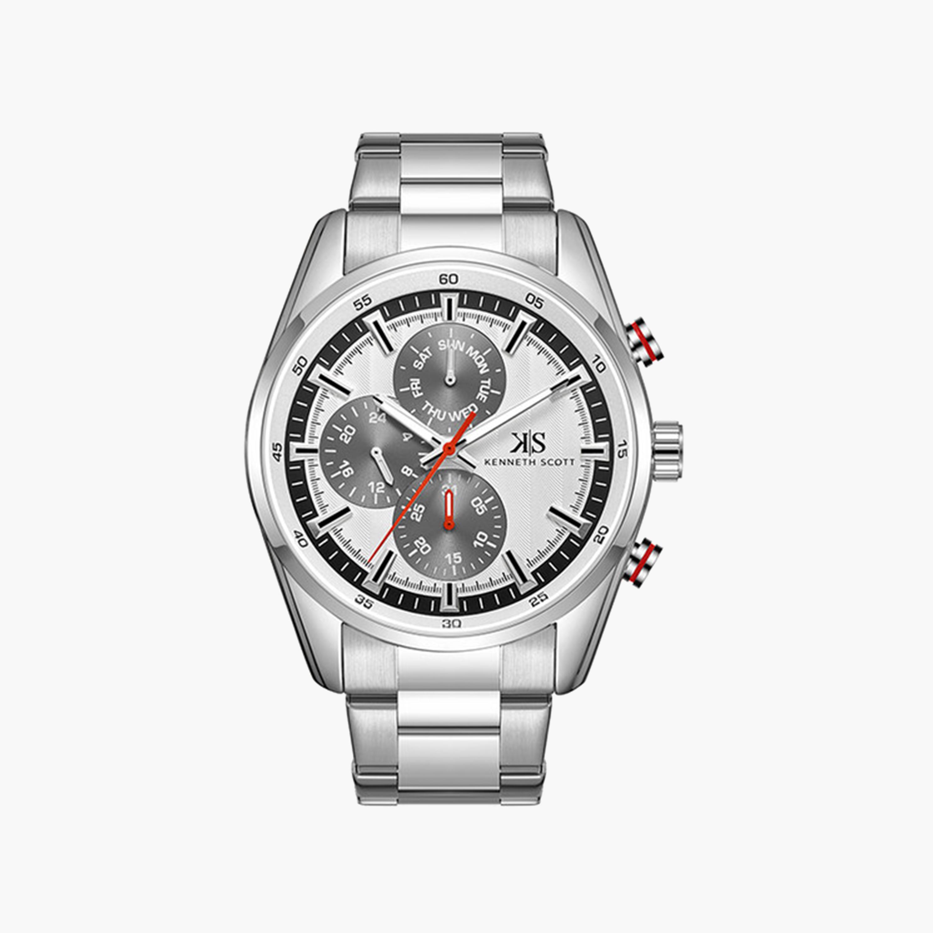 Kenneth Scott Men's 47 MM Silver Strap Chronograph Stainless Steel Watch | K24117-SBSW-men-watchesandjewellery-watches-image-1