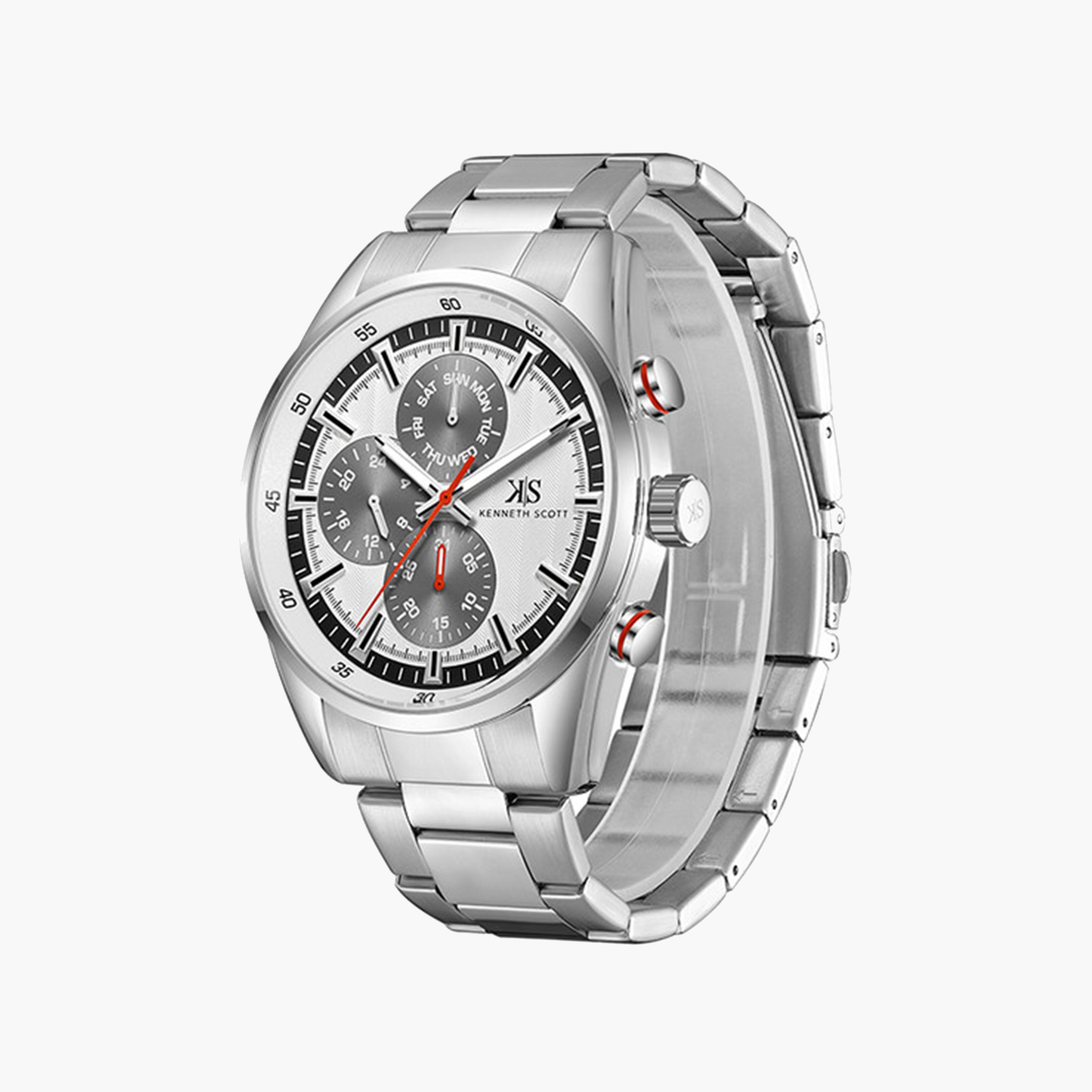 Kenneth Scott Men's 47 MM Silver Strap Chronograph Stainless Steel Watch | K24117-SBSW-men-watchesandjewellery-watches-image-2