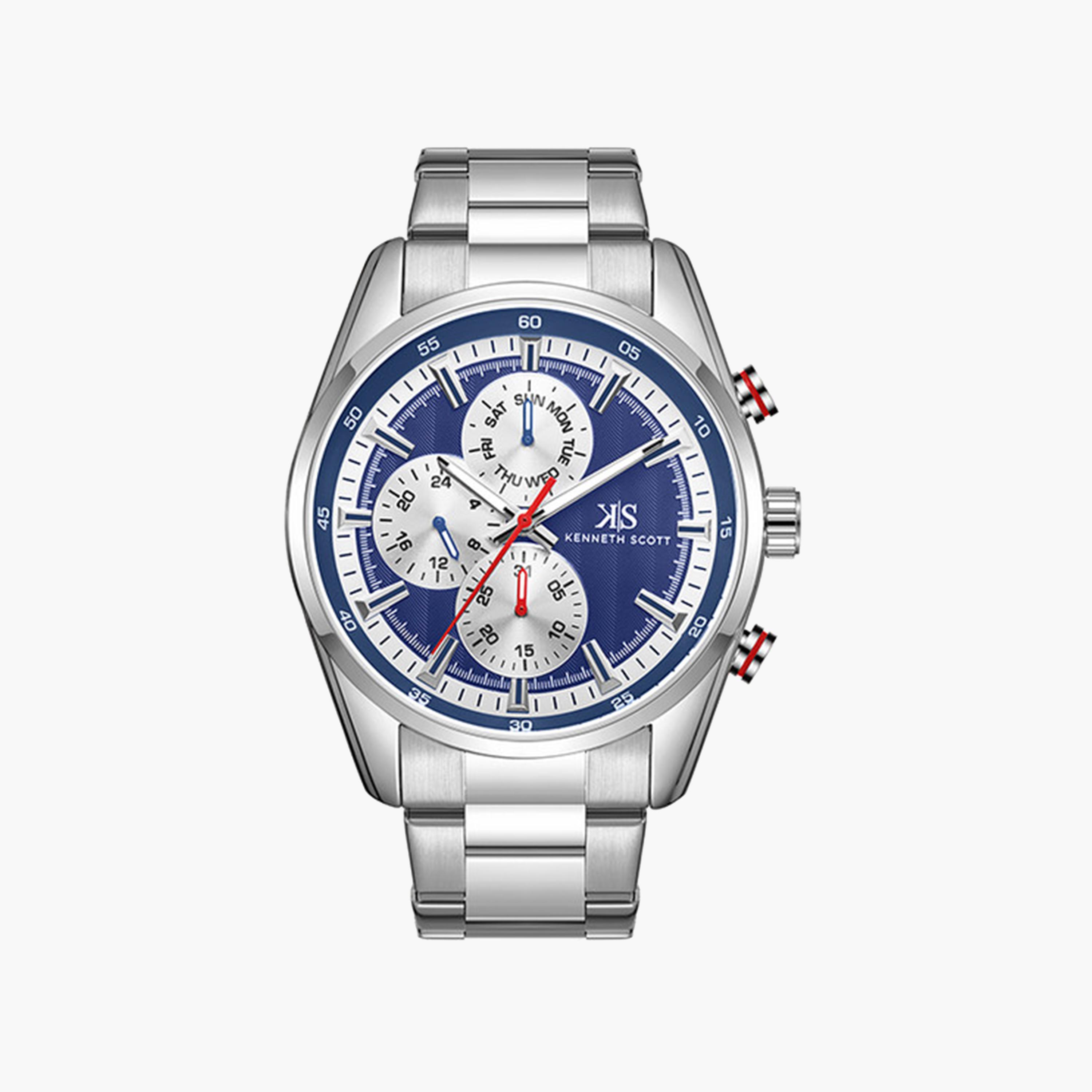 Kenneth Scott Men's 47 MM Silver Strap Chronograph Stainless Steel Watch | K24117-SBSN-men-watchesandjewellery-watches-image-1