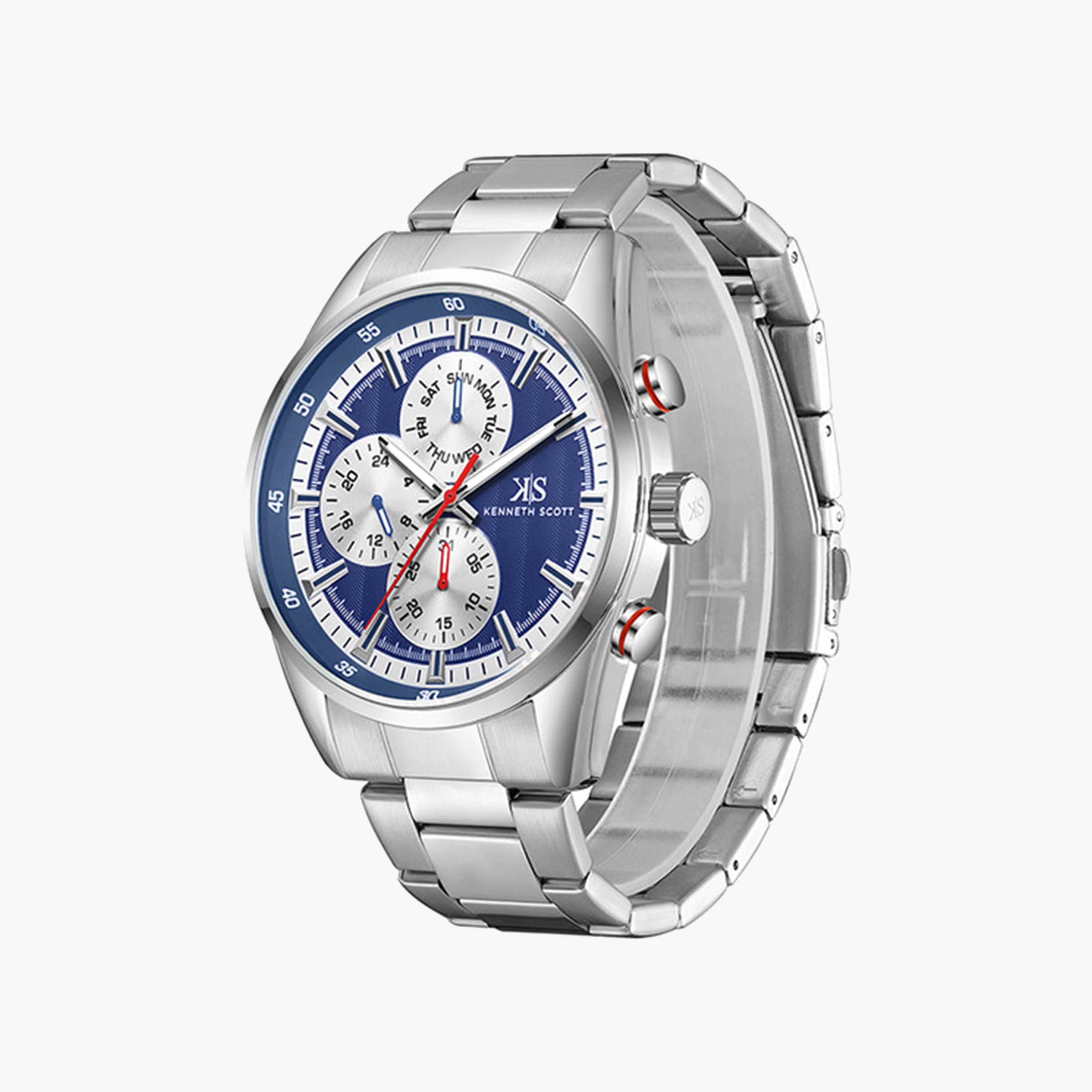 Kenneth Scott Men's 47 MM Silver Strap Chronograph Stainless Steel Watch | K24117-SBSN-men-watchesandjewellery-watches-image-2