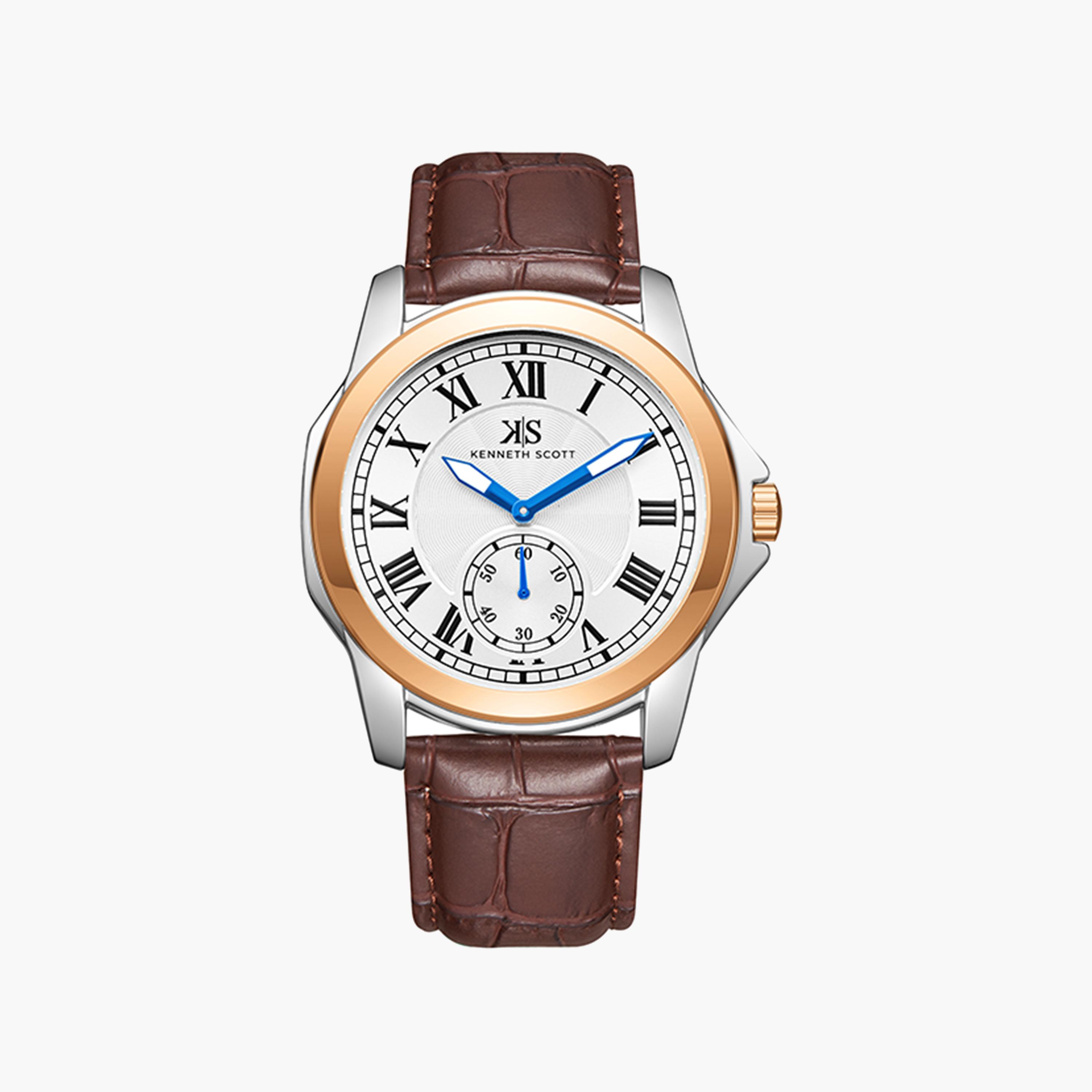 Kenneth Scott Men's 42 MM Brown Strap Analog Leather Watch | K24018-KLDW-men-watchesandjewellery-watches-image-1