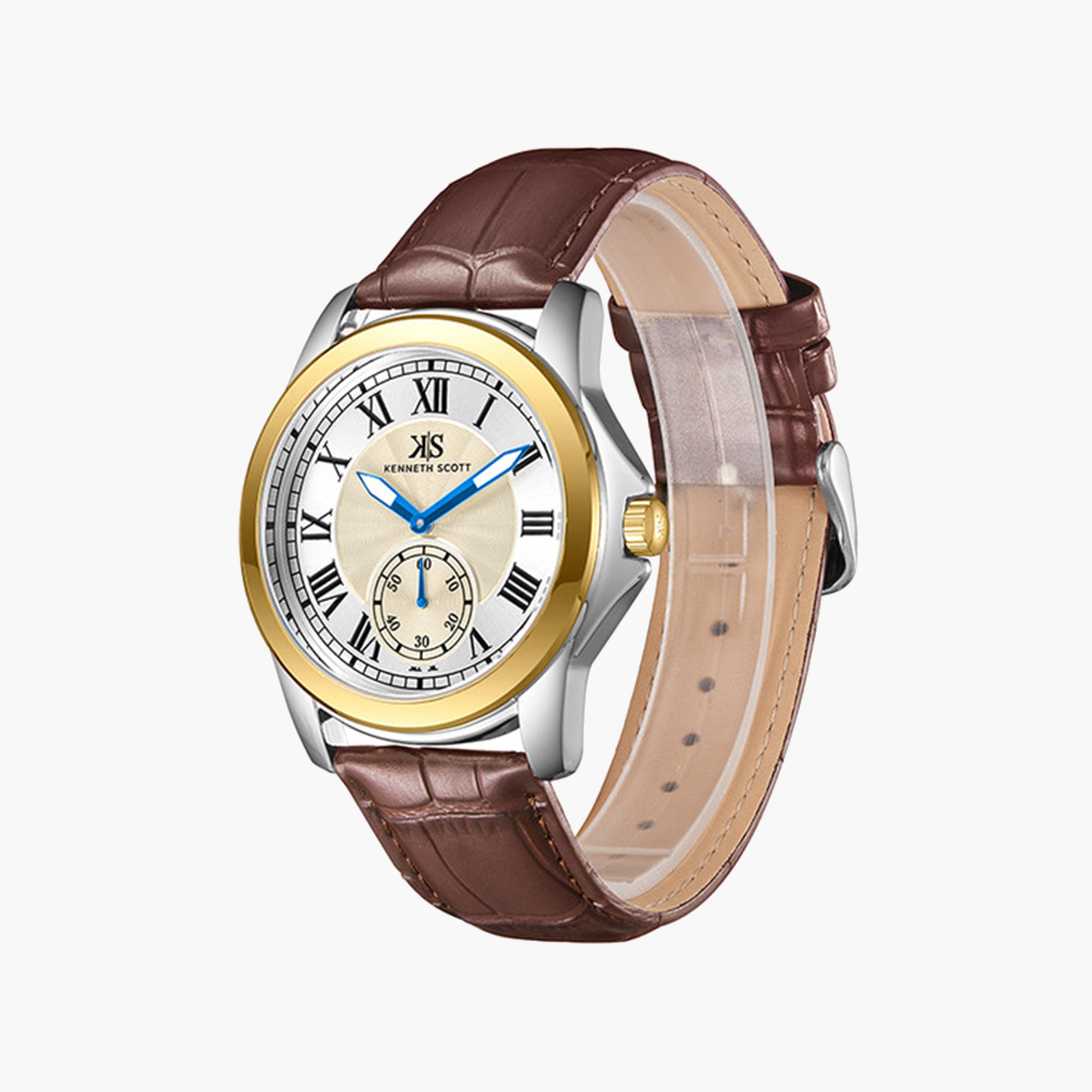 Kenneth Scott Men's 42 MM Brown Strap Analog Leather Watch | K24018-TLDC-men-watchesandjewellery-watches-image-2