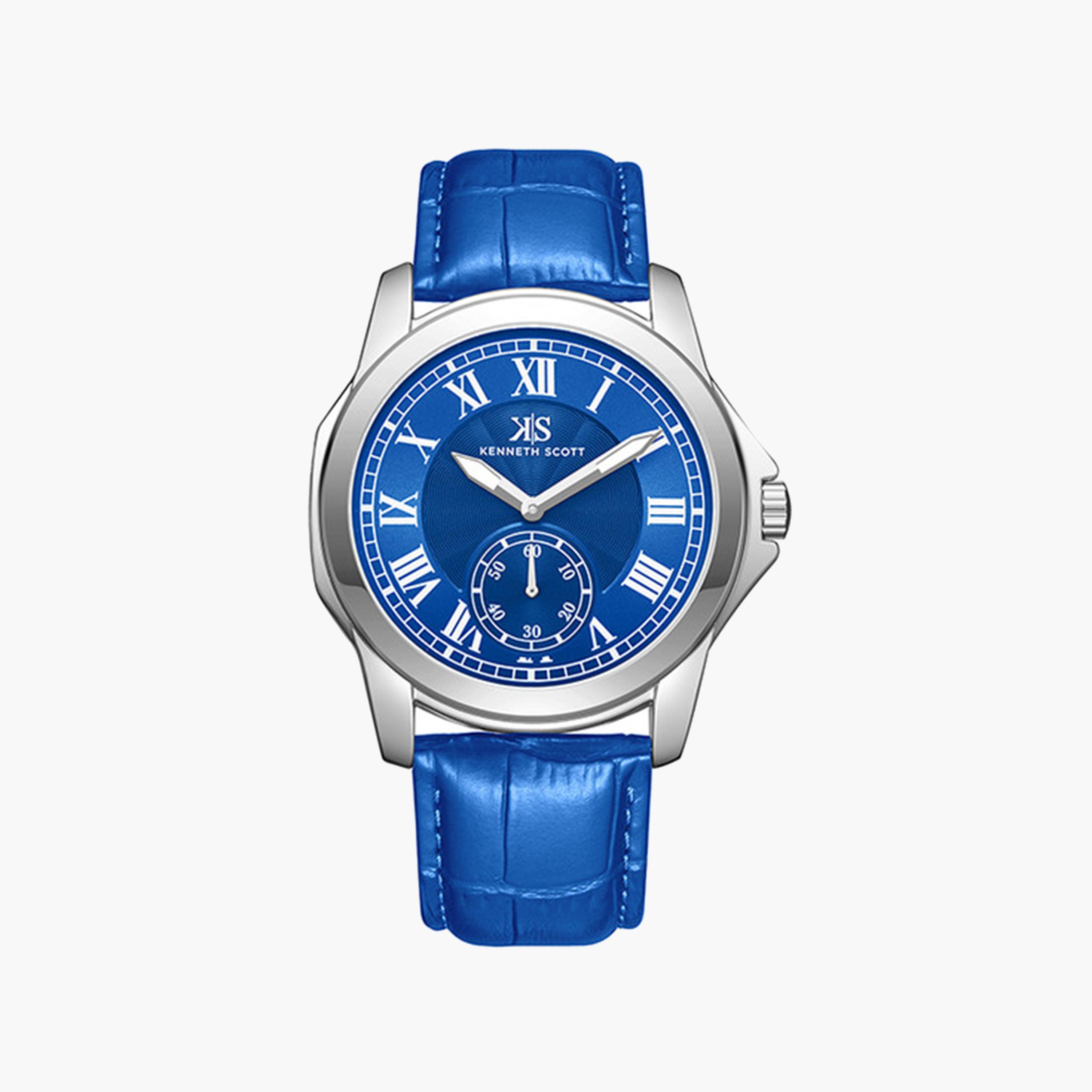 كينيث سكوت-  ساعة رجالية جلدية تناظرية سوار أزرق   42 مم | K24018-SLNN-men-watchesandjewellery-watches-image-1