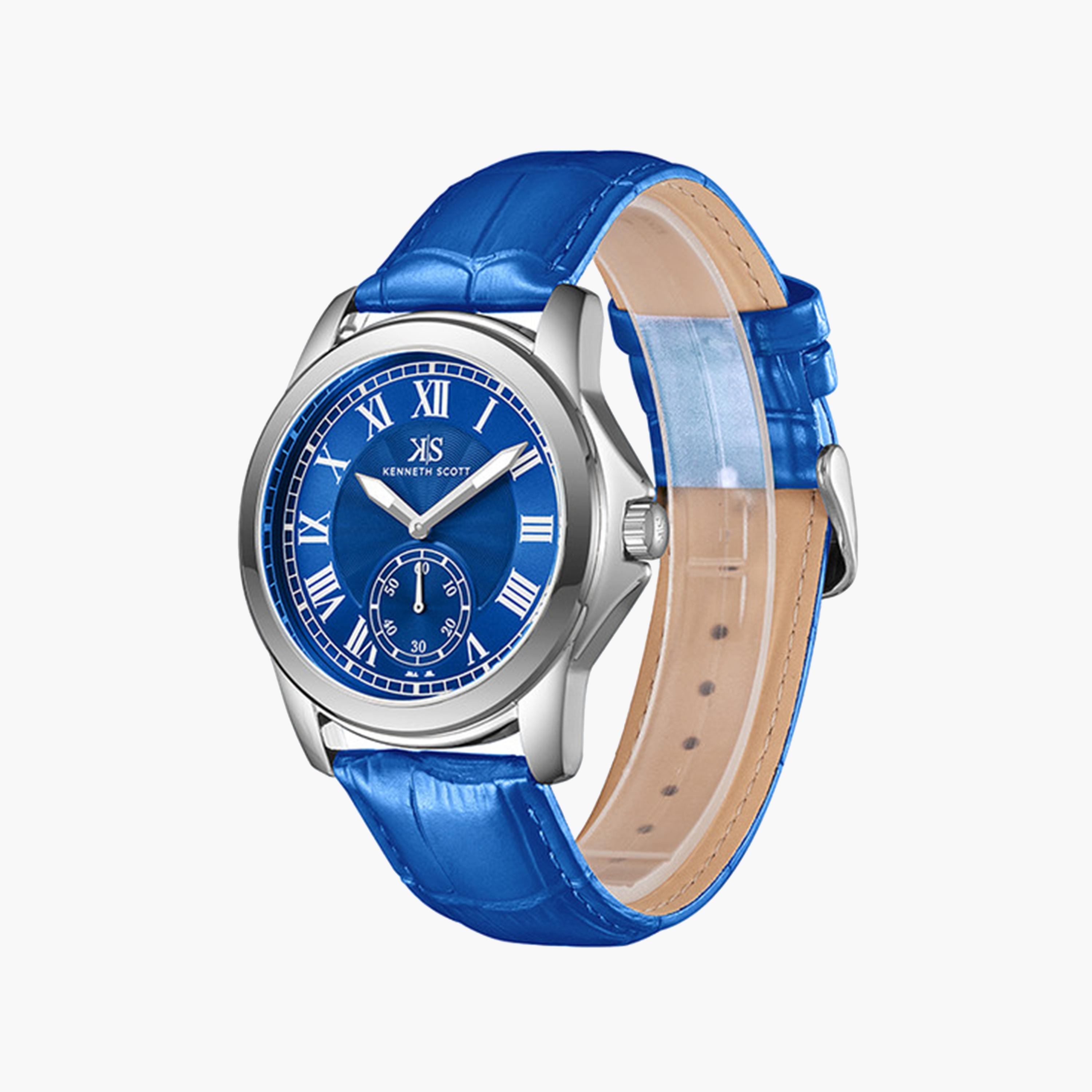 كينيث سكوت-  ساعة رجالية جلدية تناظرية سوار أزرق   42 مم | K24018-SLNN-men-watchesandjewellery-watches-image-2