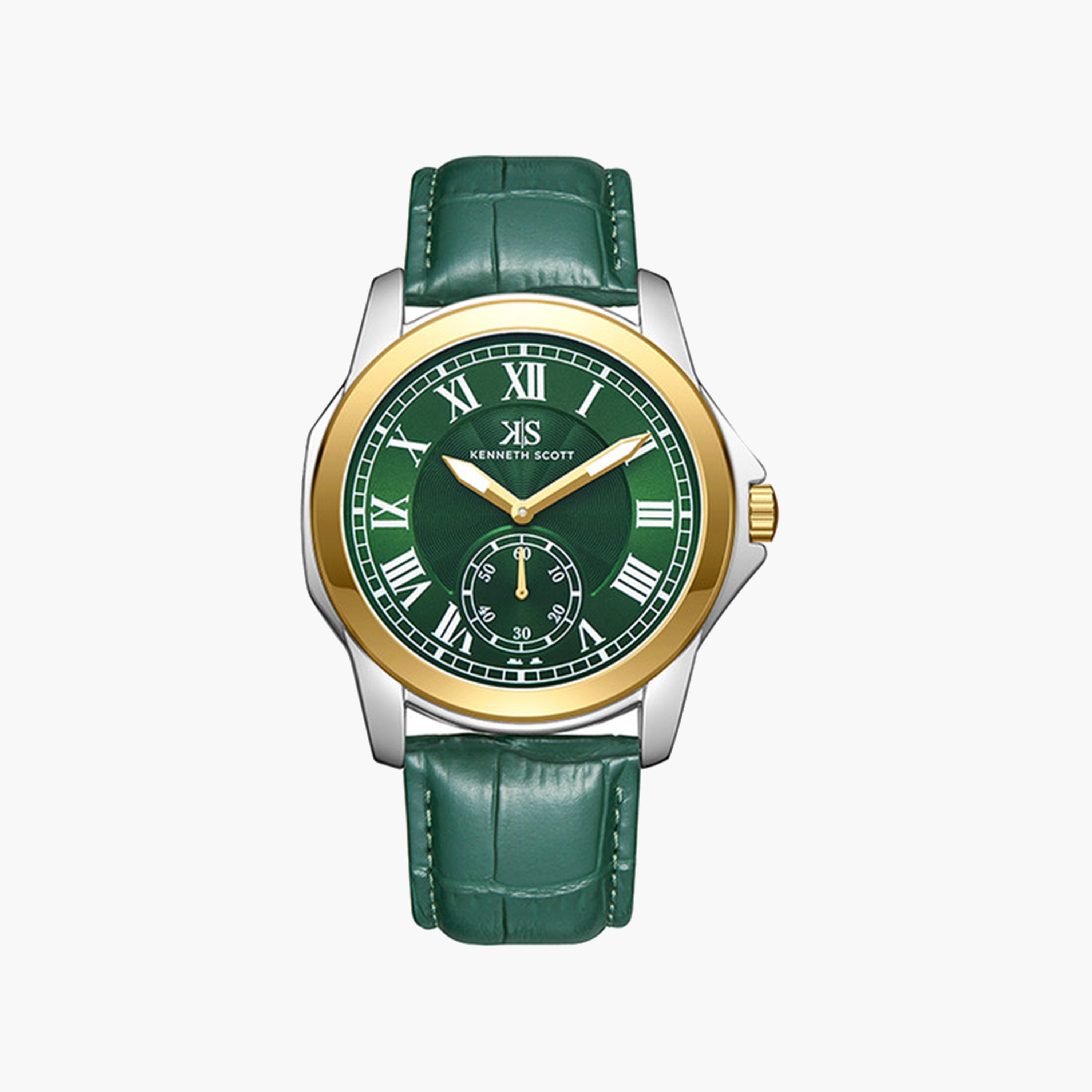 كينيث سكوت-  ساعة رجالية جلدية تناظرية سوار أخضر   42 مم | K24018-TLHH-men-watchesandjewellery-watches-image-1
