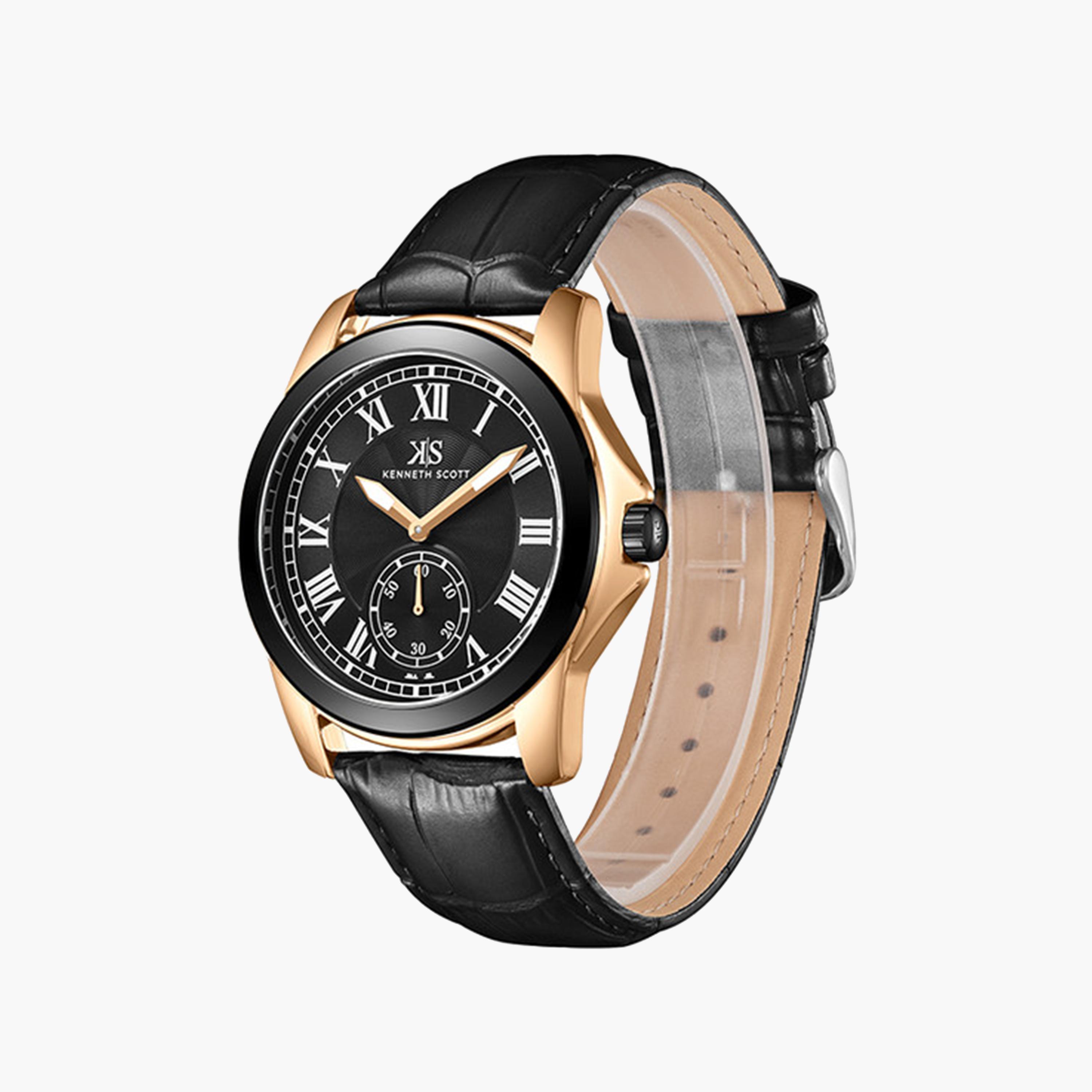 Kenneth Scott Men's 42 MM Black Strap Analog Leather Watch | K24018-KLBB-men-watchesandjewellery-watches-image-2