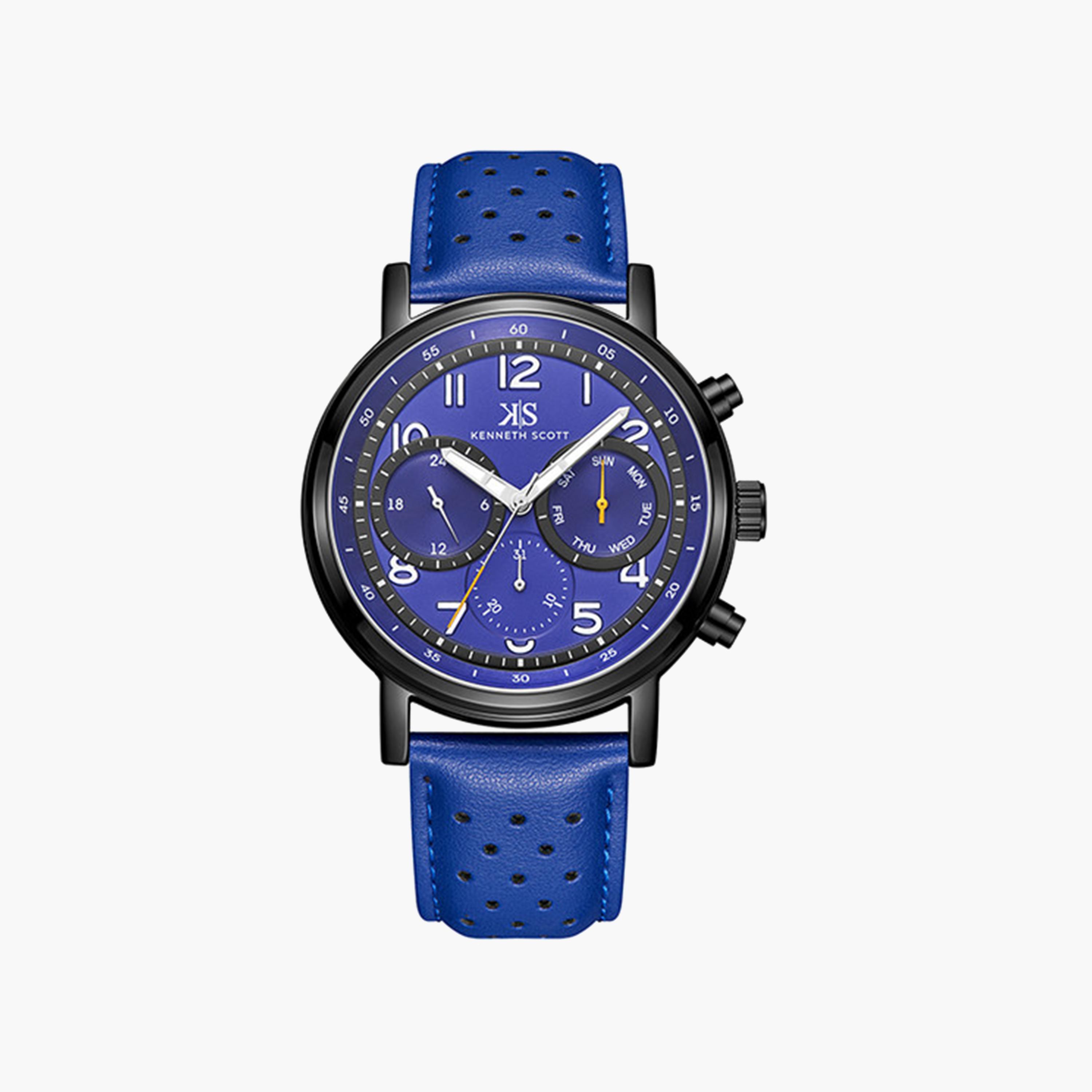 Kenneth Scott Men's 44 MM Blue Strap Analog Leather Watch | K24119-BLNN-men-watchesandjewellery-watches-image-1