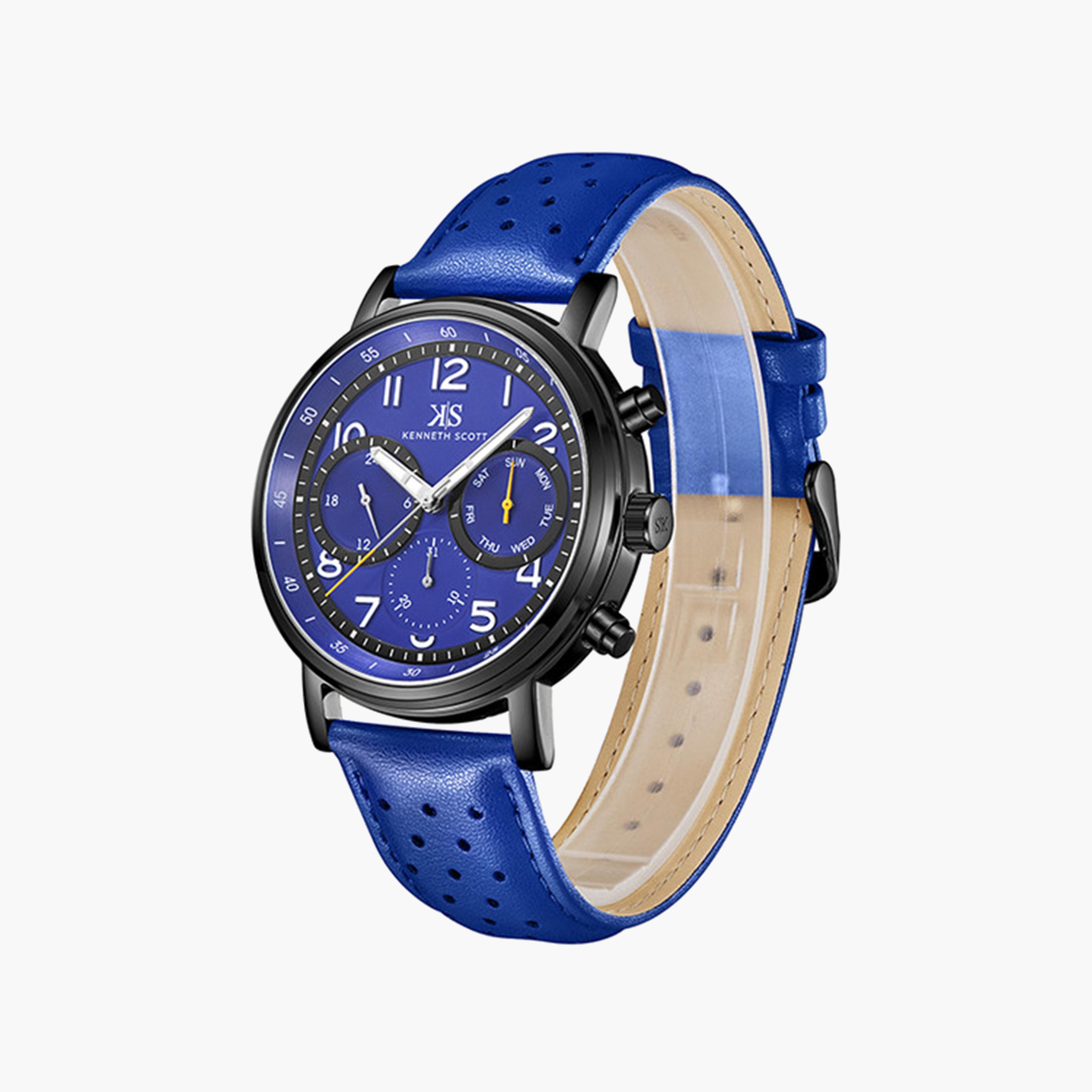 Kenneth Scott Men's 44 MM Blue Strap Analog Leather Watch | K24119-BLNN-men-watchesandjewellery-watches-image-2