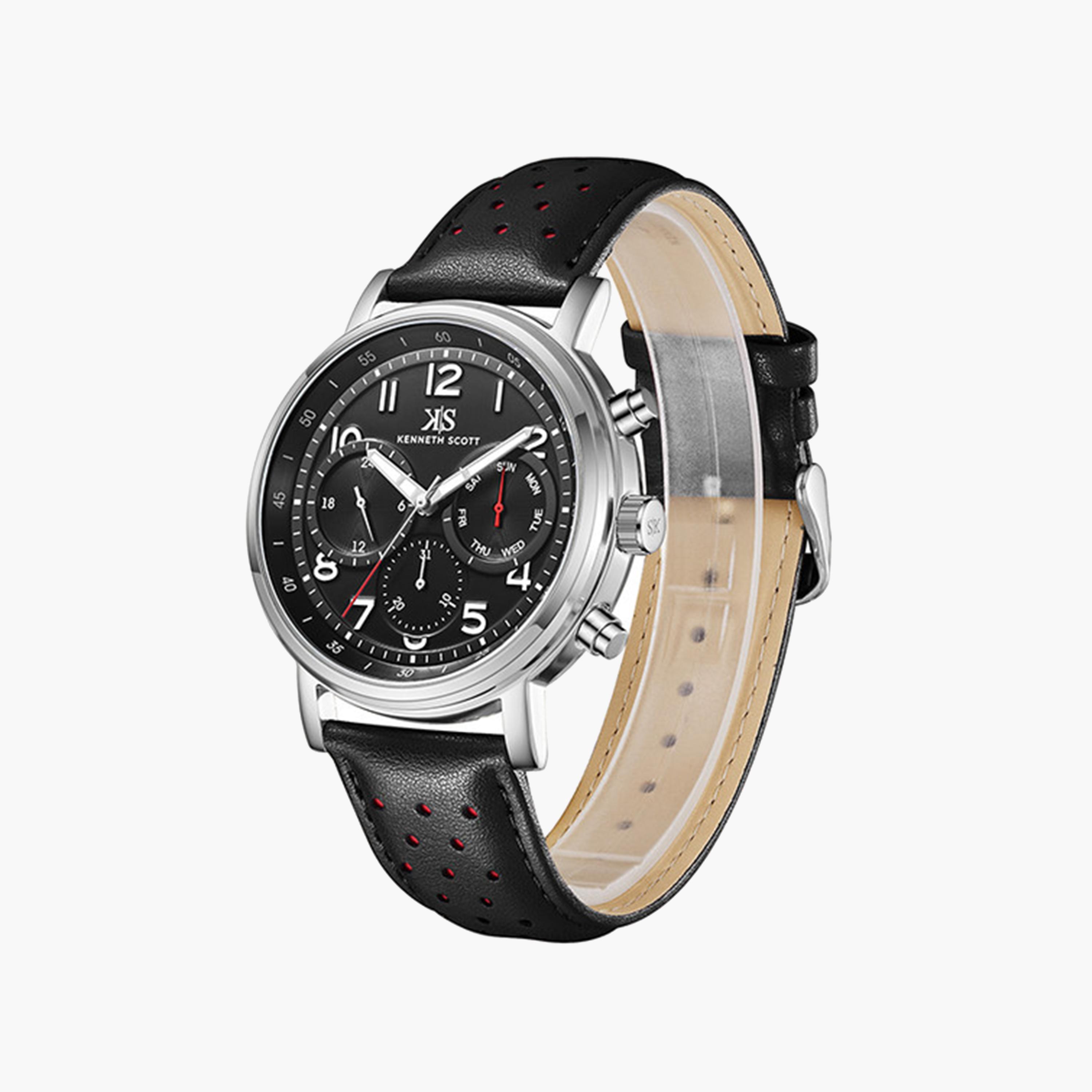 Kenneth Scott Men's 44 MM Black Strap Analog Leather Watch | K24119-SLBB-men-watchesandjewellery-watches-image-2