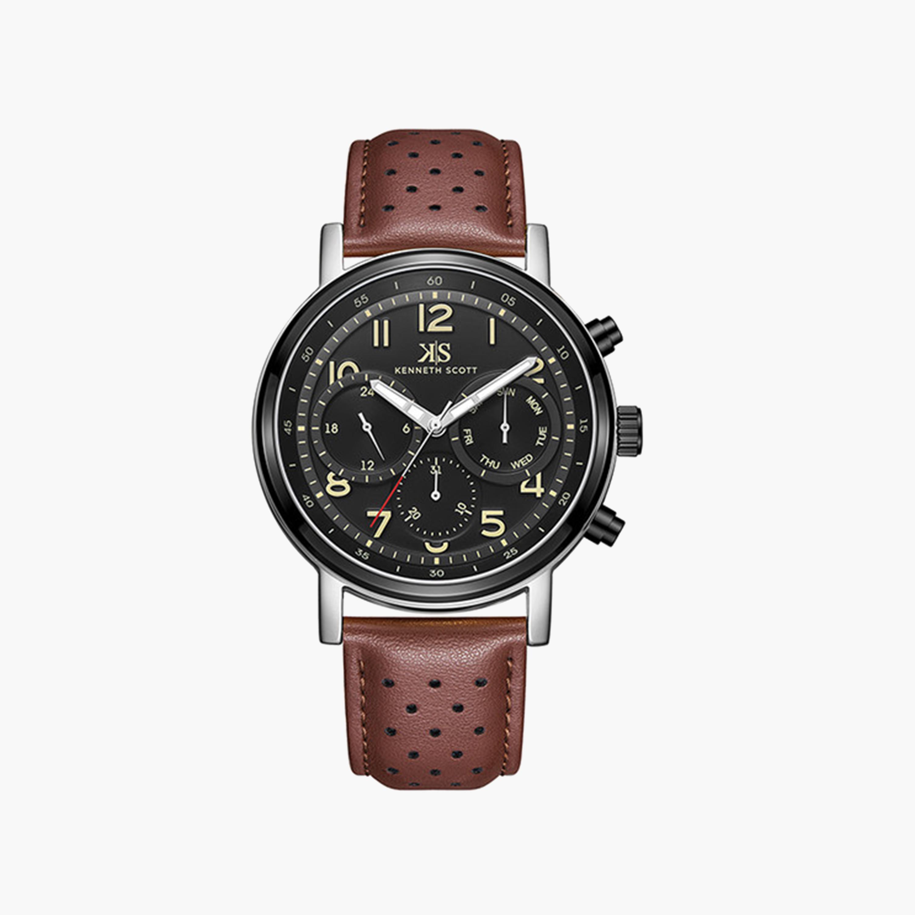 كينيث سكوت-  ساعة رجالية جلدية تناظرية بحزام بني   44 مم | K24119-QLDB-men-watchesandjewellery-watches-image-1