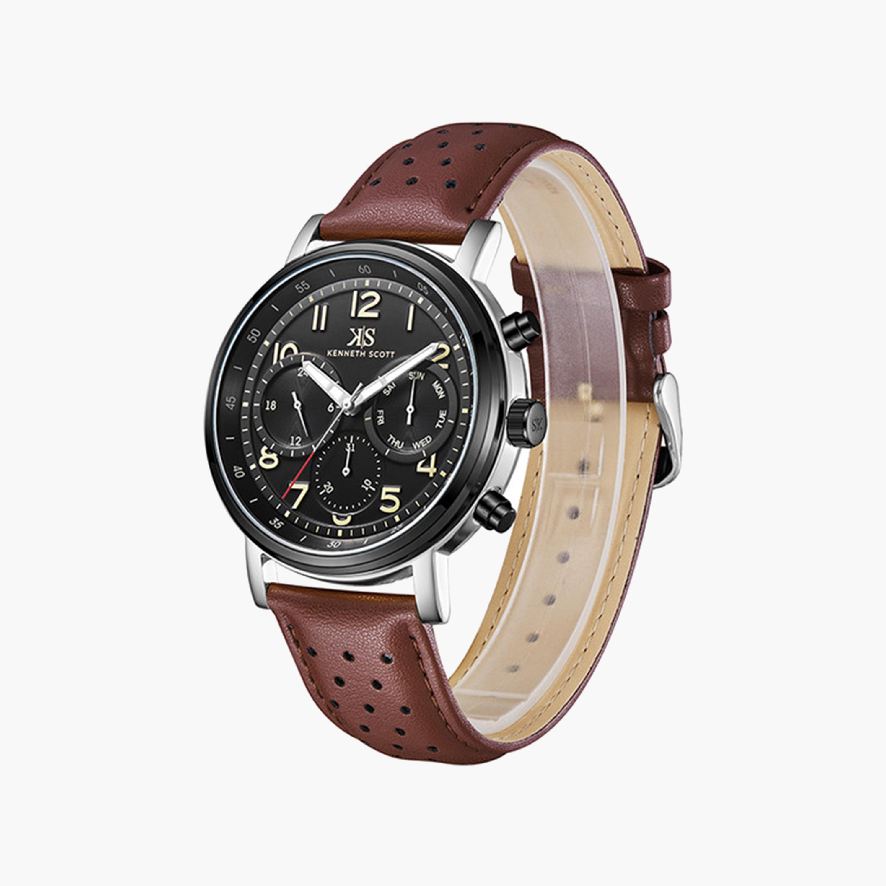 كينيث سكوت-  ساعة رجالية جلدية تناظرية بحزام بني   44 مم | K24119-QLDB-men-watchesandjewellery-watches-image-2