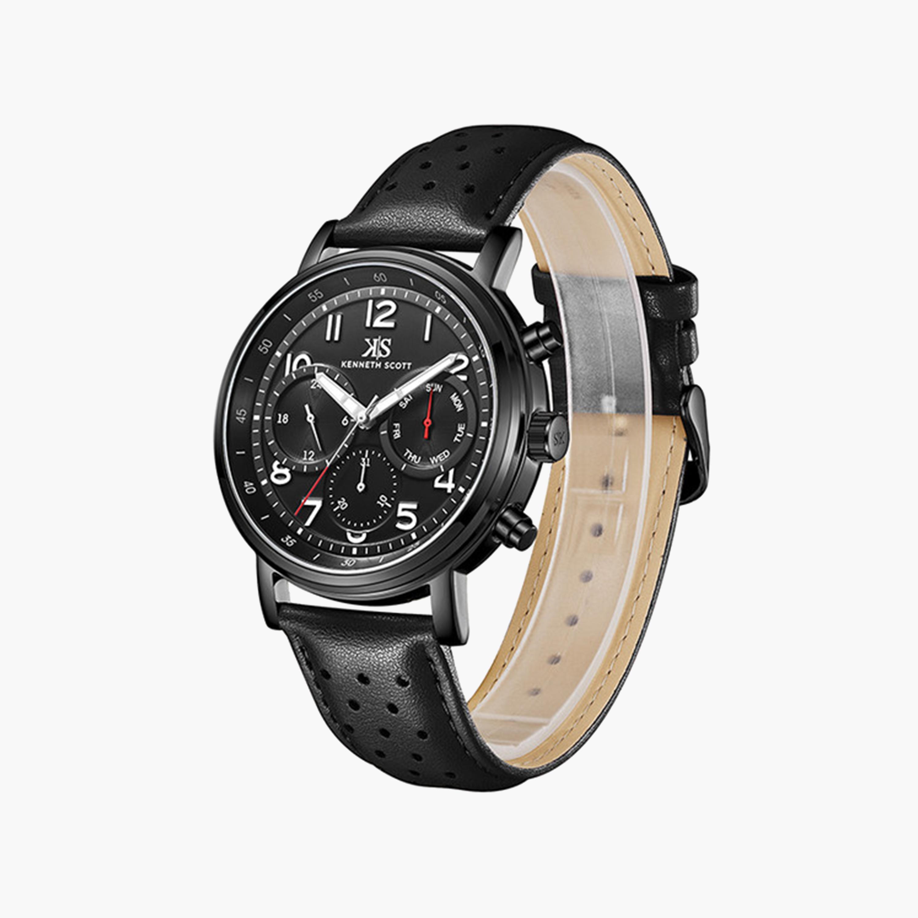 Kenneth Scott Men's 44 MM Black Strap Analog Leather Watch | K24119-BLBB-men-watchesandjewellery-watches-image-2