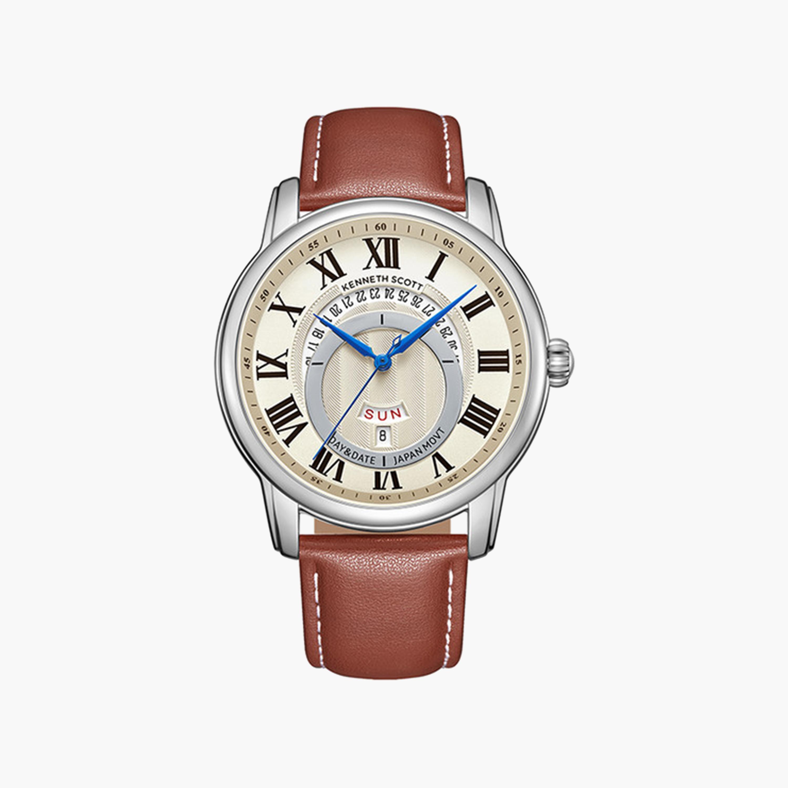 Kenneth Scott Men's 44 MM Brown Strap Analog Leather Watch | K24020-SLDI-men-watchesandjewellery-watches-image-1