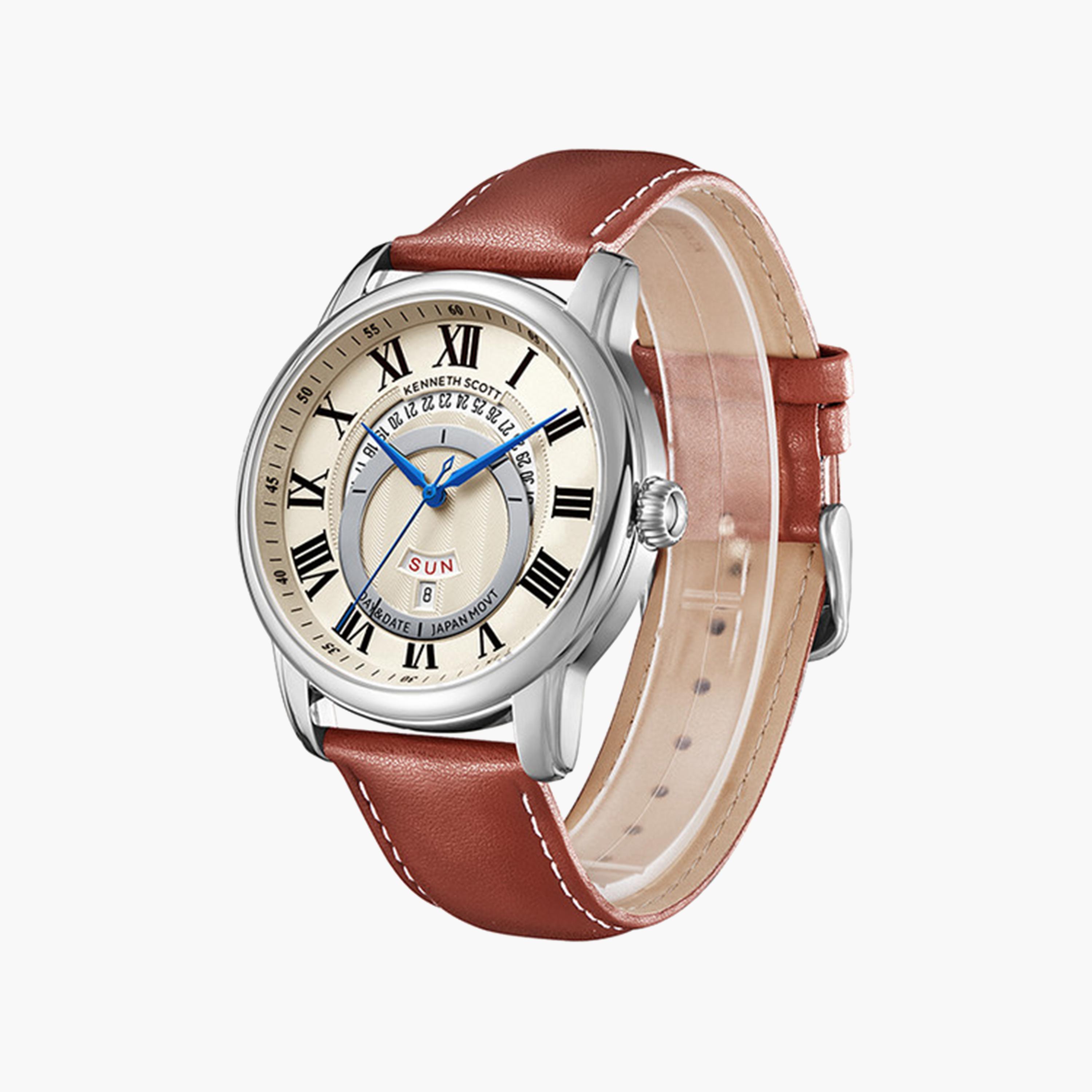 Kenneth Scott Men's 44 MM Brown Strap Analog Leather Watch | K24020-SLDI-men-watchesandjewellery-watches-image-2