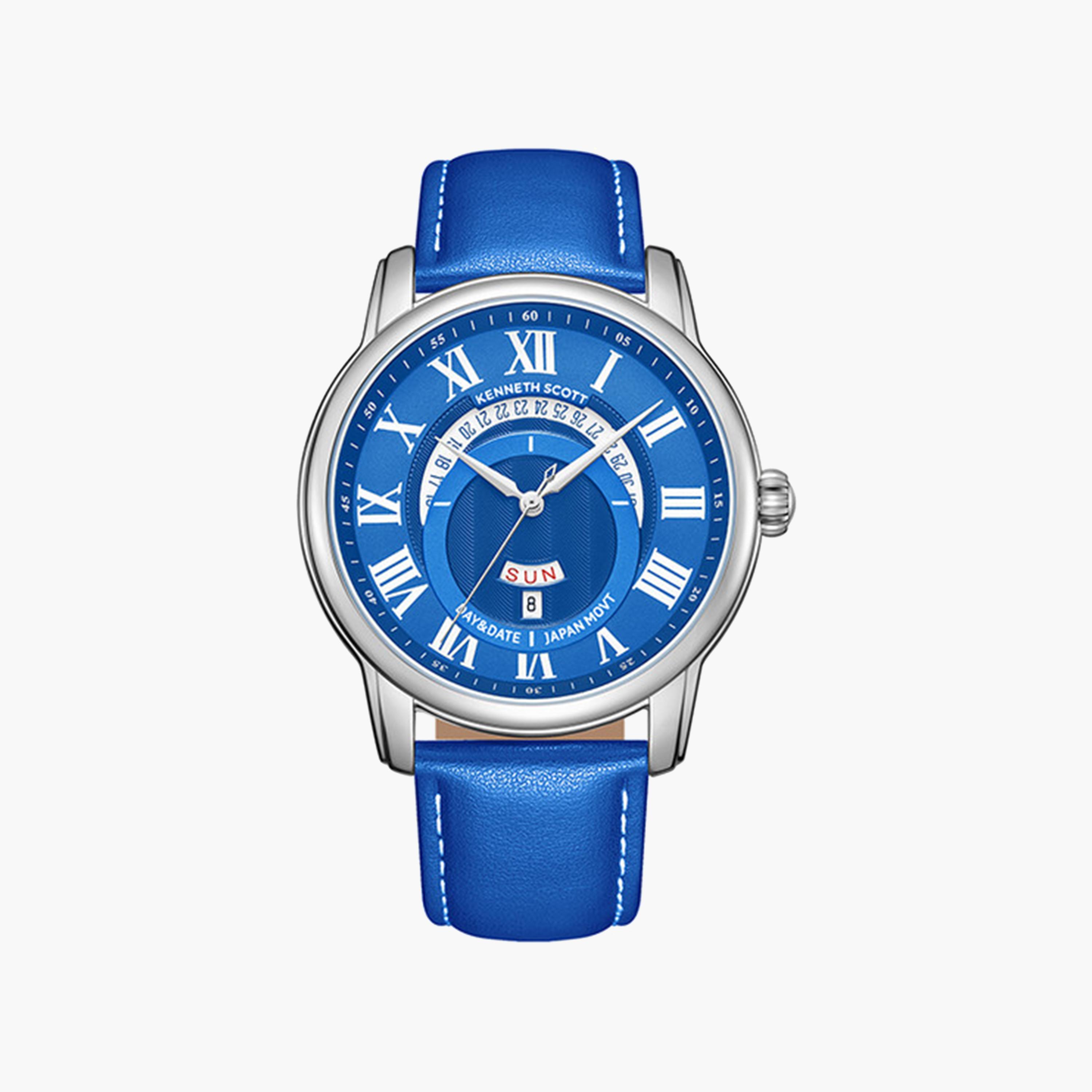Kenneth Scott Men's 44 MM Blue Strap Analog Leather Watch | K24020-SLNN-men-watchesandjewellery-watches-image-1