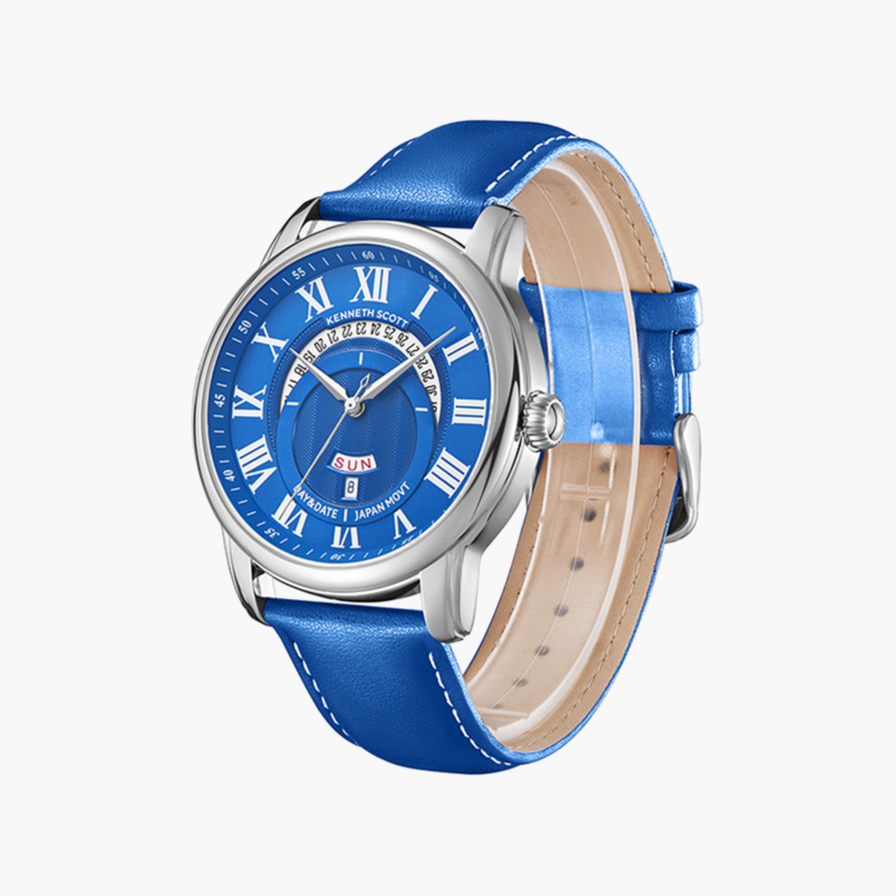 Kenneth Scott Men's 44 MM Blue Strap Analog Leather Watch | K24020-SLNN-men-watchesandjewellery-watches-image-2