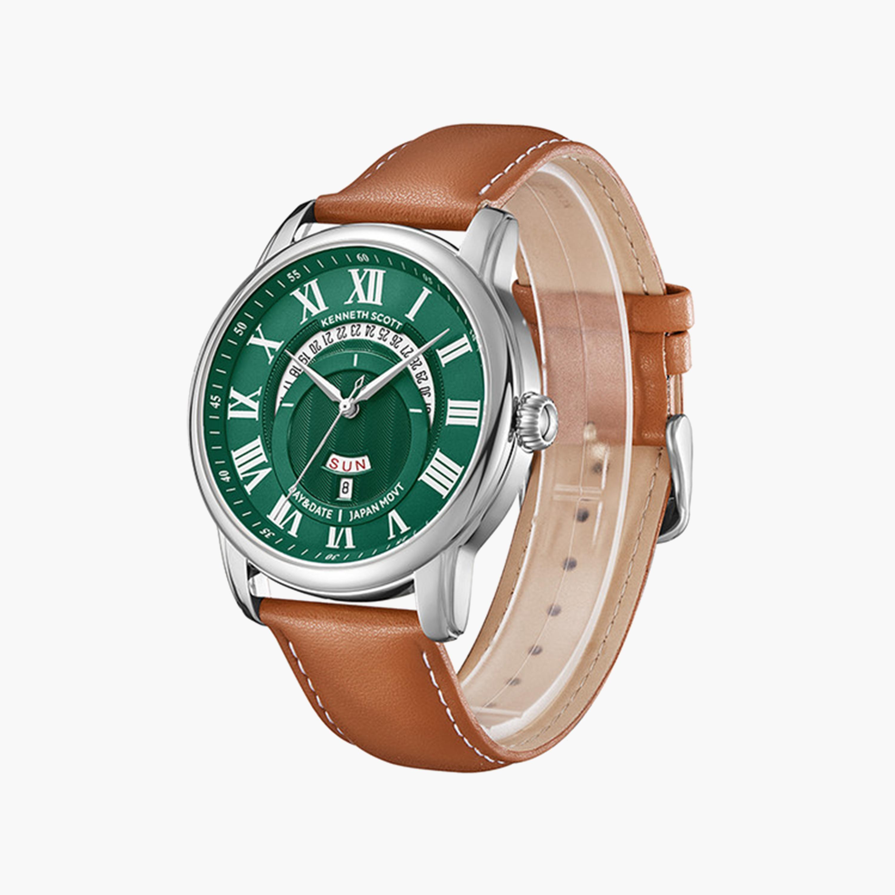 Kenneth Scott Men's 44 MM Brown Strap Analog Leather Watch | K24020-SLEH-men-watchesandjewellery-watches-image-2