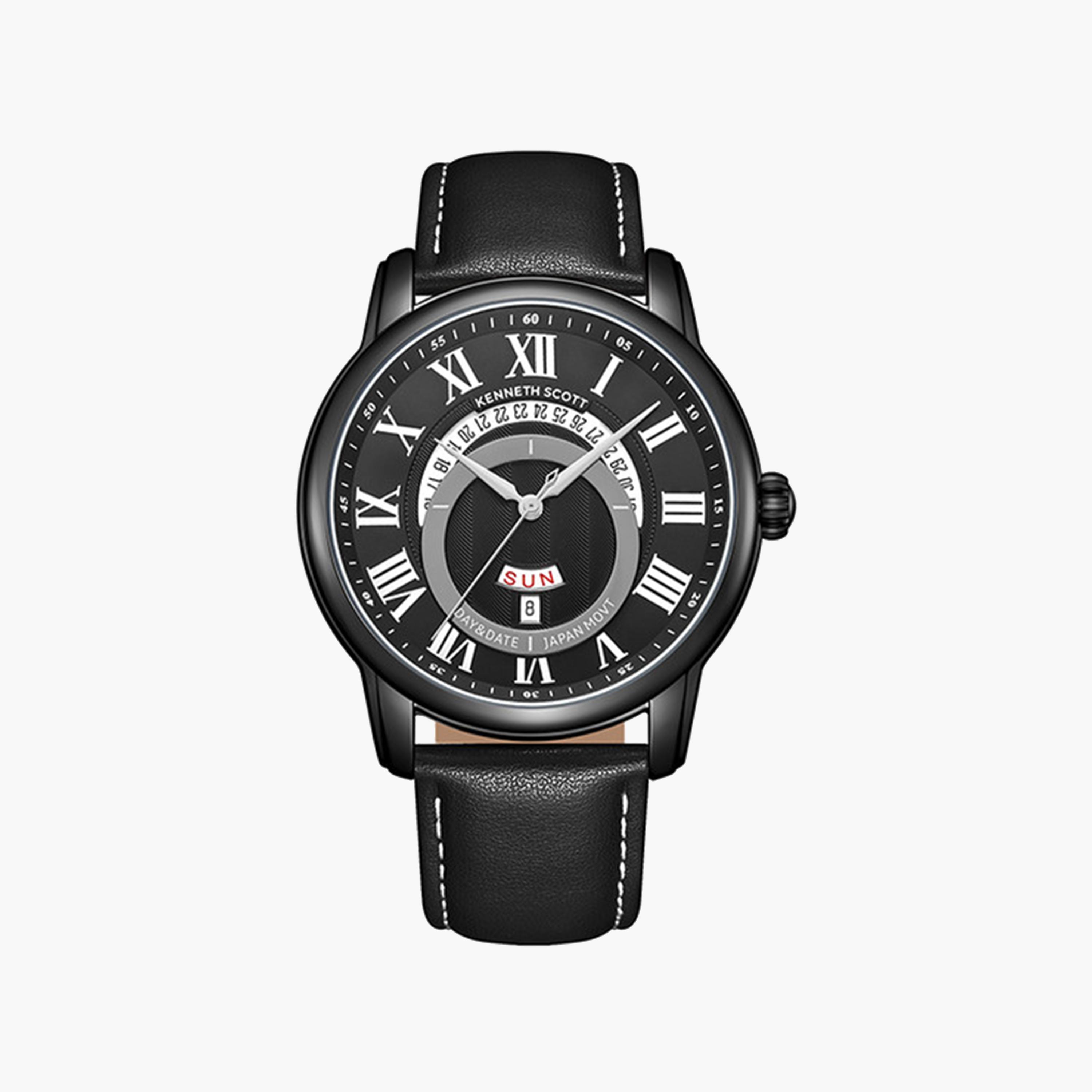 كينيث سكوت-  ساعة رجالية جلدية تناظرية سوار أسود   44 مم | K24020-BLBB-men-watchesandjewellery-watches-image-1