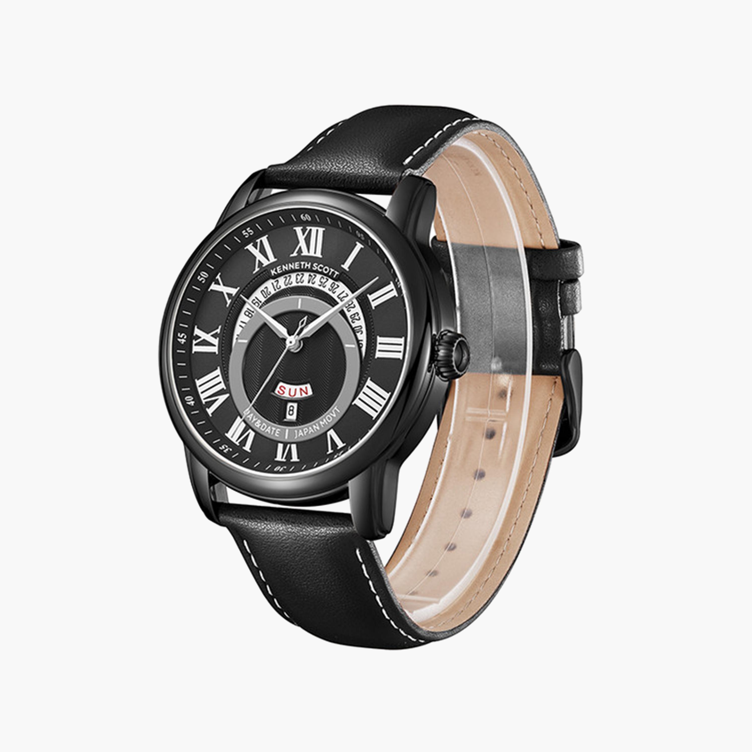 كينيث سكوت-  ساعة رجالية جلدية تناظرية سوار أسود   44 مم | K24020-BLBB-men-watchesandjewellery-watches-image-2