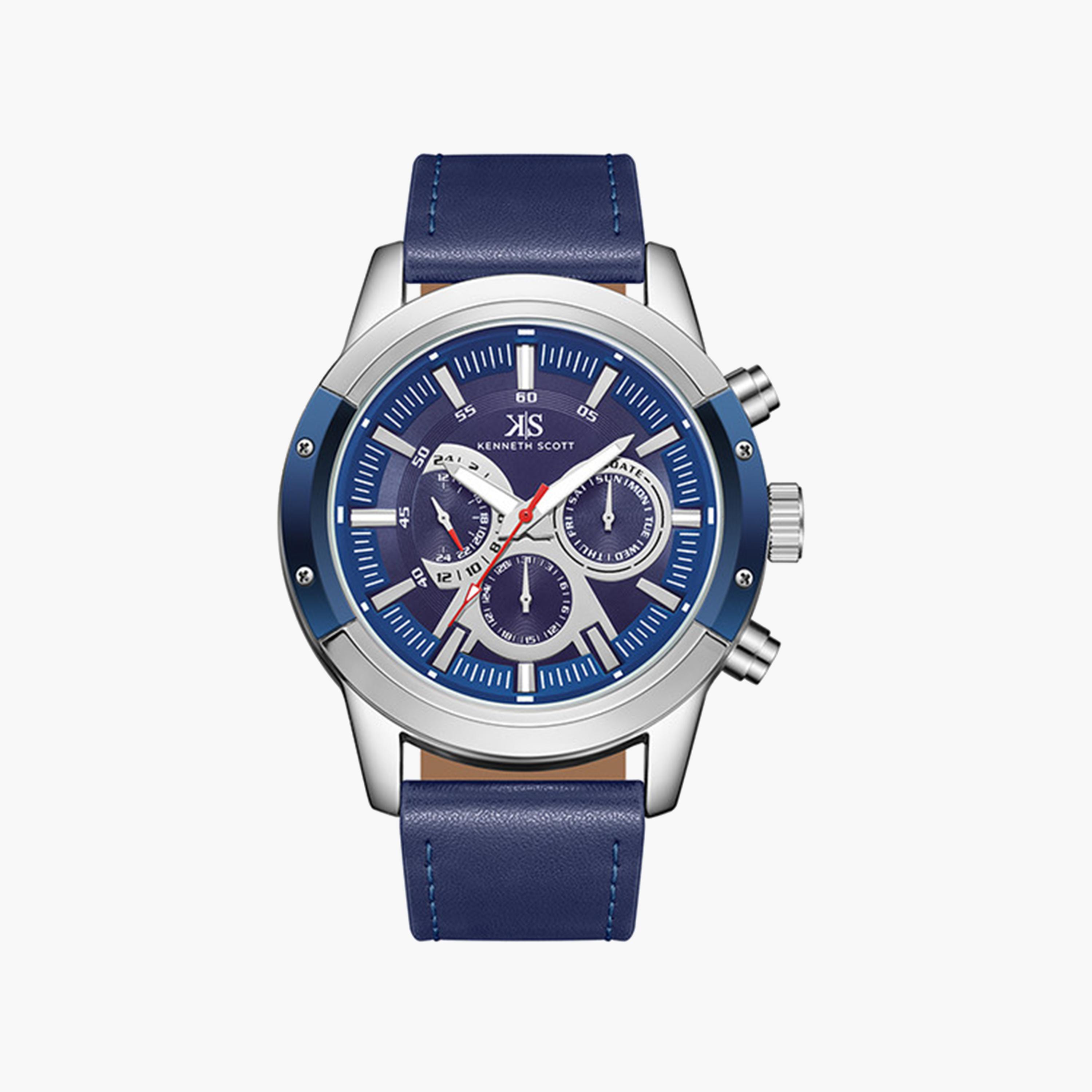 كينيث سكوت-  ساعة رجالية كرونوغراف جلدية سوار أزرق   50 مم | K24121-SLNN-men-watchesandjewellery-watches-image-1