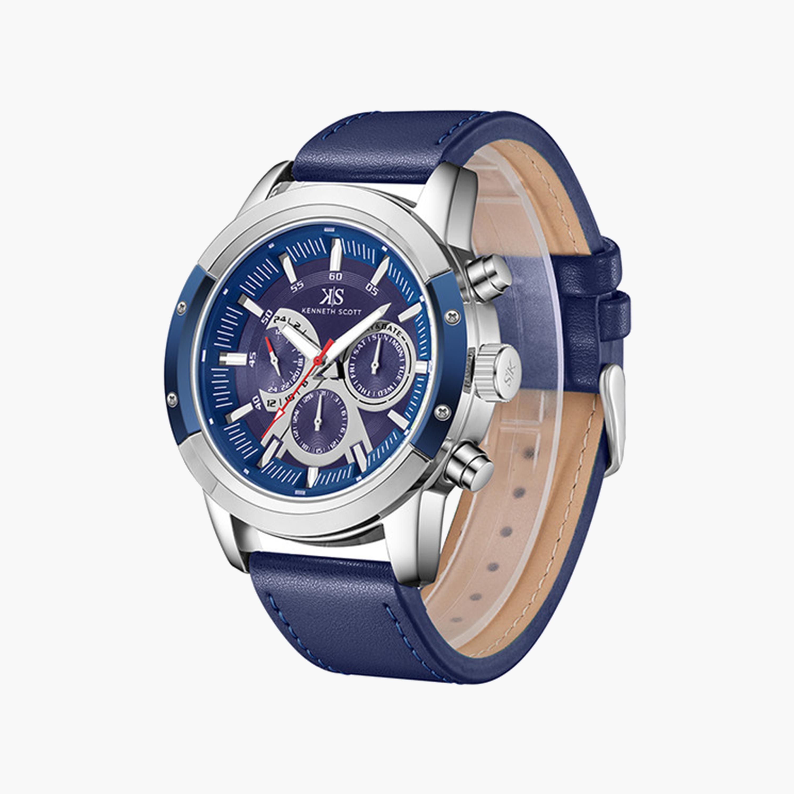 كينيث سكوت-  ساعة رجالية كرونوغراف جلدية سوار أزرق   50 مم | K24121-SLNN-men-watchesandjewellery-watches-image-2